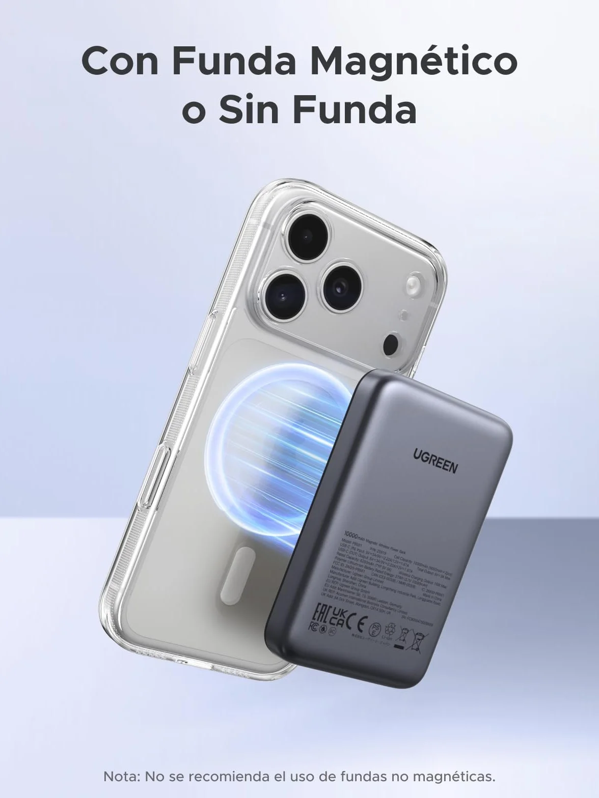 UGREEN Zapix Power Bank Inalámbrico Magnético 10000mAh Carga Rápida USB C 20W PD QC 3.0 Compatible iPhone 17 Pro MAX Air 16 15 14 13 12 Mini Plus Pro MAX
