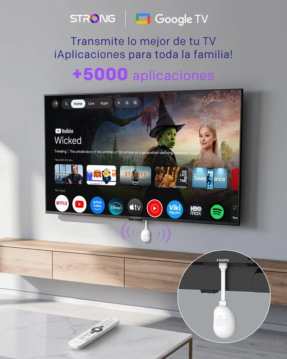 STRONG Leap-Neve 4K UHD Streaming Stick, Dolby Vision, Dolby Audio, WiFi 6, Android 12, HDMI 2.1, 2GB RAM 8GB Flash