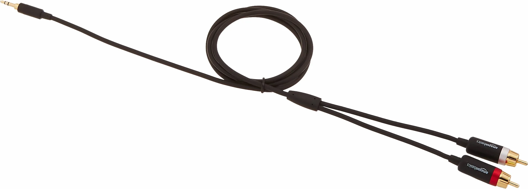 Amazon Basics Cable de Audio Adaptador 3,5 mm Auxiliar a 2 RCA, Conectores chapados en Oro, 1.2 m, Negro