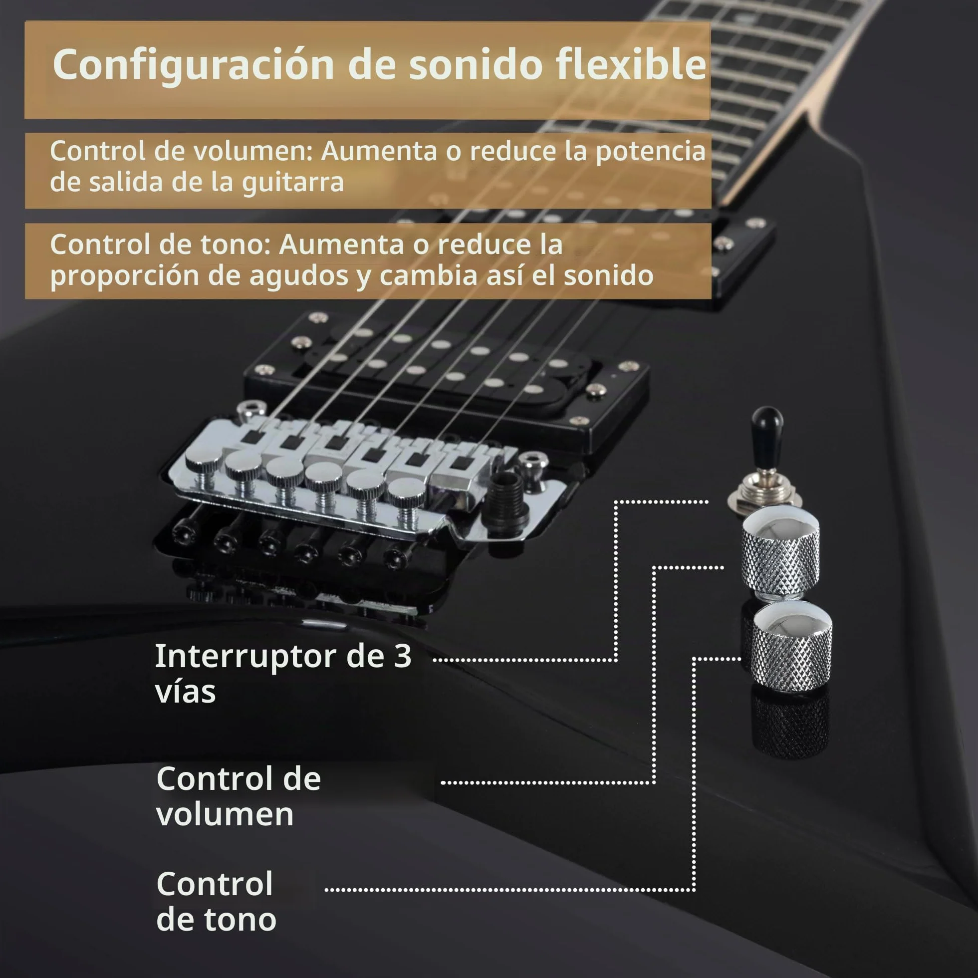 Rocktile MG-3013 Blade Guitarra Eléctrica - Serie Heavy de 6 cuerdas con cuerpo de tilo, mástil de arce, 2 Humbucker, FR-Style Tremolo, 22 trastes, escala de 25,5 pulgadas, cable y accesorios - Black