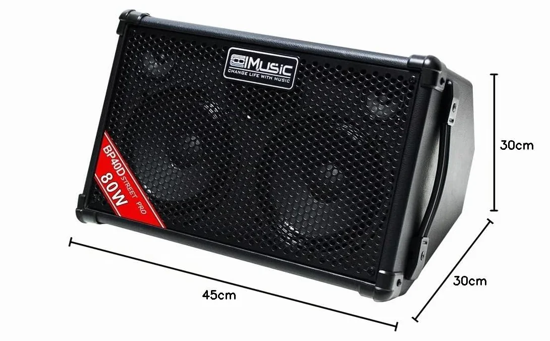 Coolmusic BP40D Amplificador de Guitarra acústica - Altavoz Bluetooth portátil de 80 W W/batería con Efecto de retardo de Coro reverberación, 6 entradas, Ecualizador de 3 Bandas