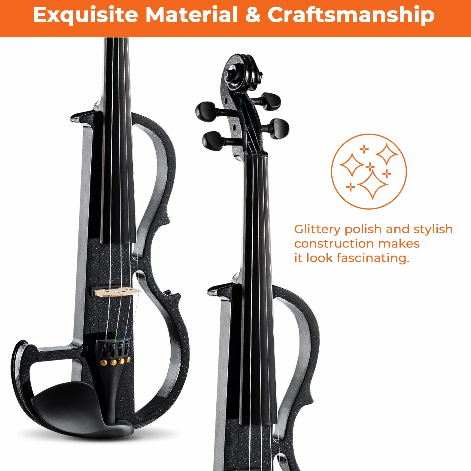 Vangoa Violín eléctrico de tamaño completo 4/4, violín eléctrico silencioso negro de madera maciza con accesorios de ébano, kit para principiantes para adultos y adolescentes
