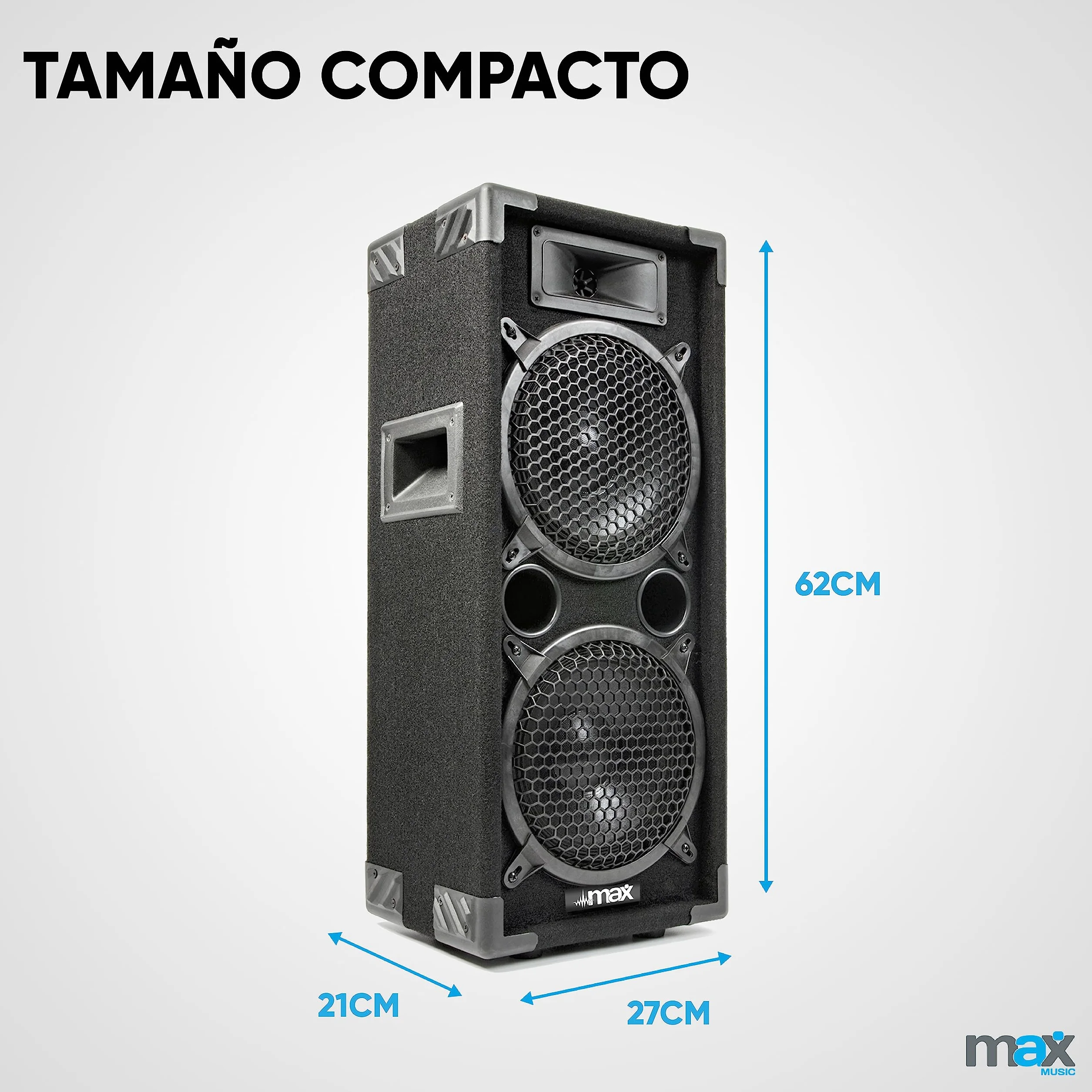 Max MAX28 - Pack de Altavoces para DJ, Incluye Amplificador, Amplificador de 1000 vatios, 2 Altavoces con Amplificador MAX28, Altavoces para Discoteca PA, Sistema de Altavoces para Discoteca DJ