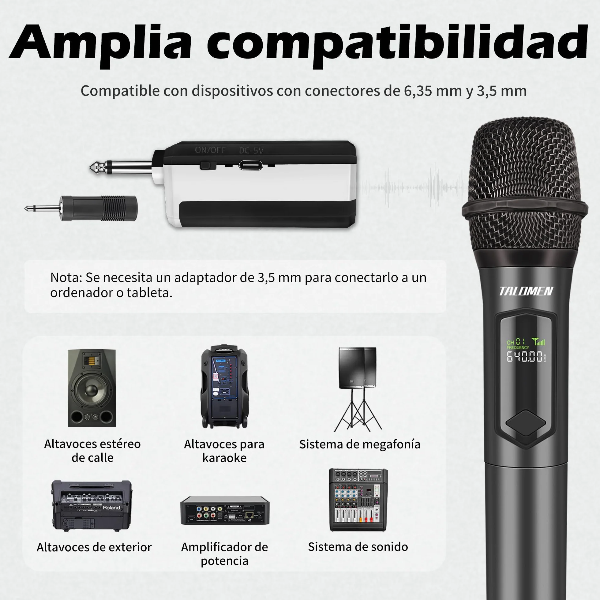 Talomen,Micrófono Inalámbrico,2.4G Daul Microfonos Inalambricos Set con Receptor,Microfono Inalambrico Karaoke Profesional,Microfono Dinámico Recargable,160ft,para Karaoke,Boda,DJ,Fiesta,Iglesia,K60-2