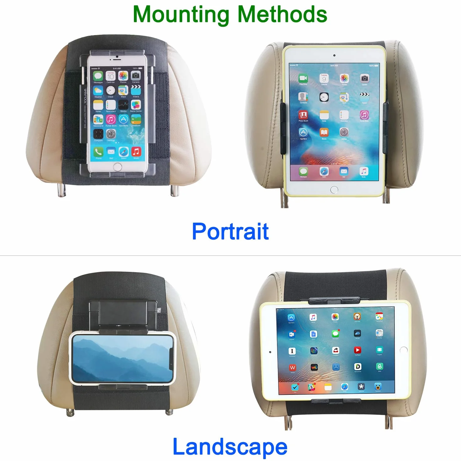 Soporte para reposacabezas de vehículo, para tabletas y teléfonos con Pantallas de 5 a 10,5 Pulgadas, Compatible con iPhone iPad Air Mini, Samsung Galaxy, Nintendo Switch