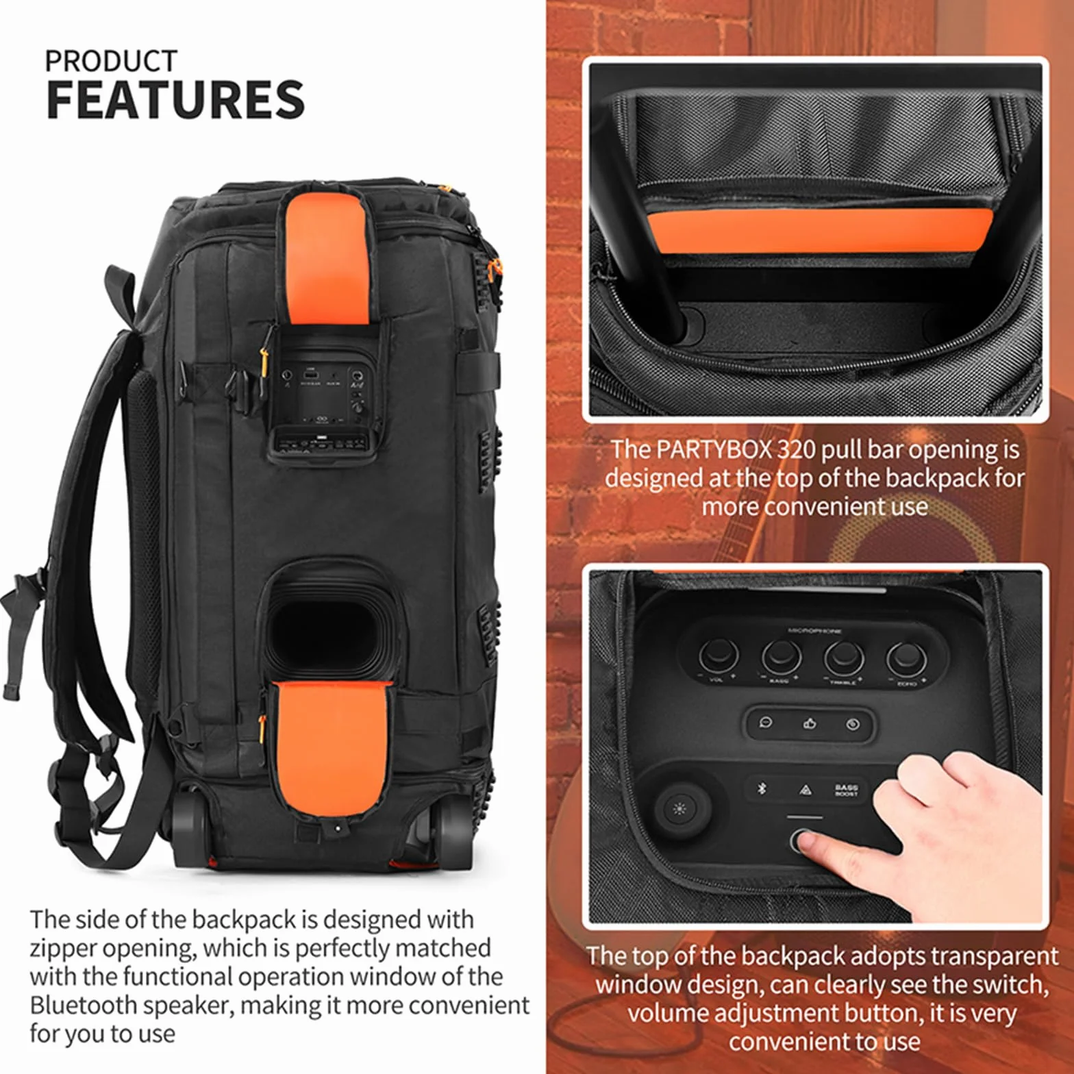 Funda de viaje portátil para altavoz JBL PartyBox Stage 320, bolsa de almacenamiento para altavoces al aire libre (negro)