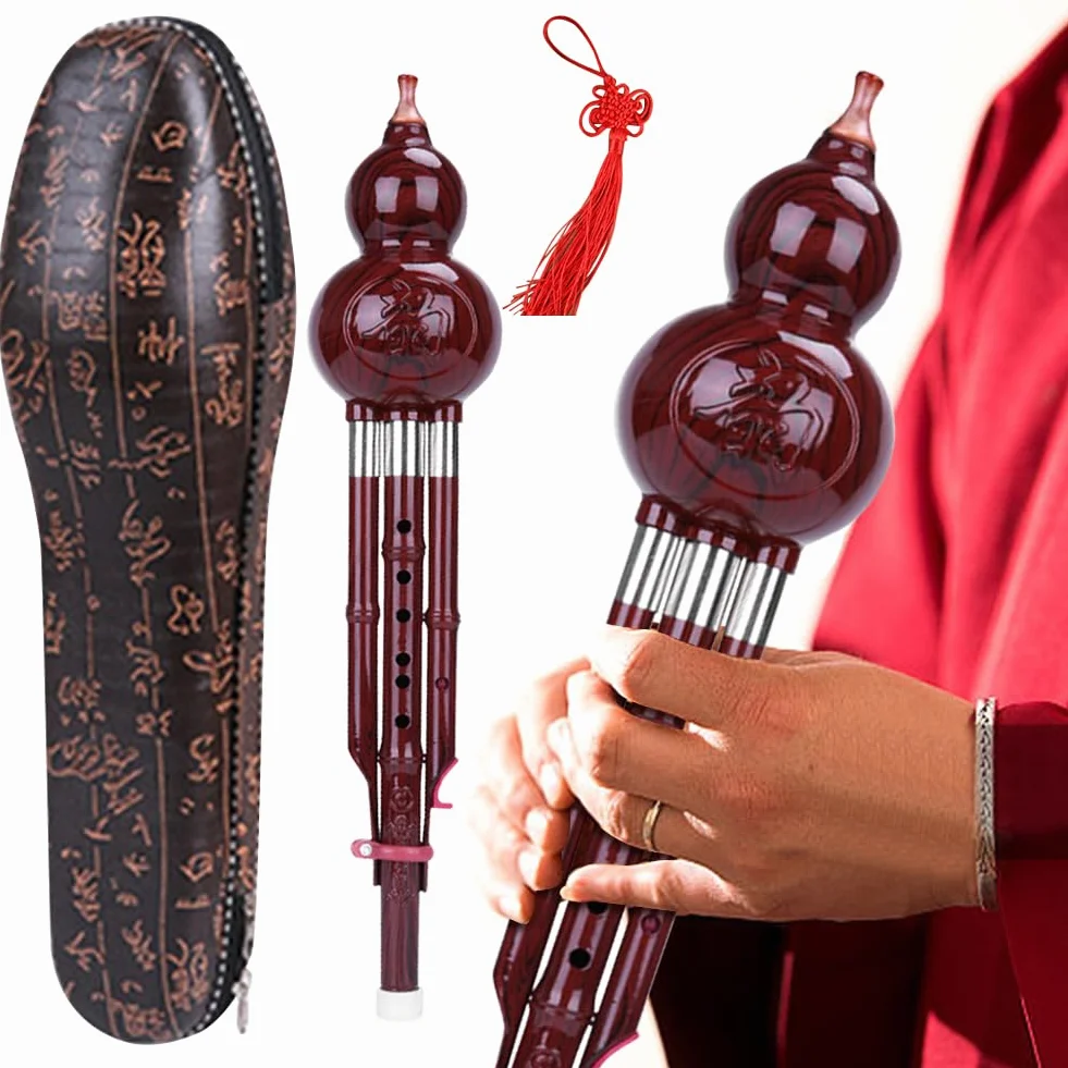 Flauta de calabaza tradicional, afinación C/B, 41 x 9 cm, instrumento musical Hulusi, regalo único para amantes de la música y artistas