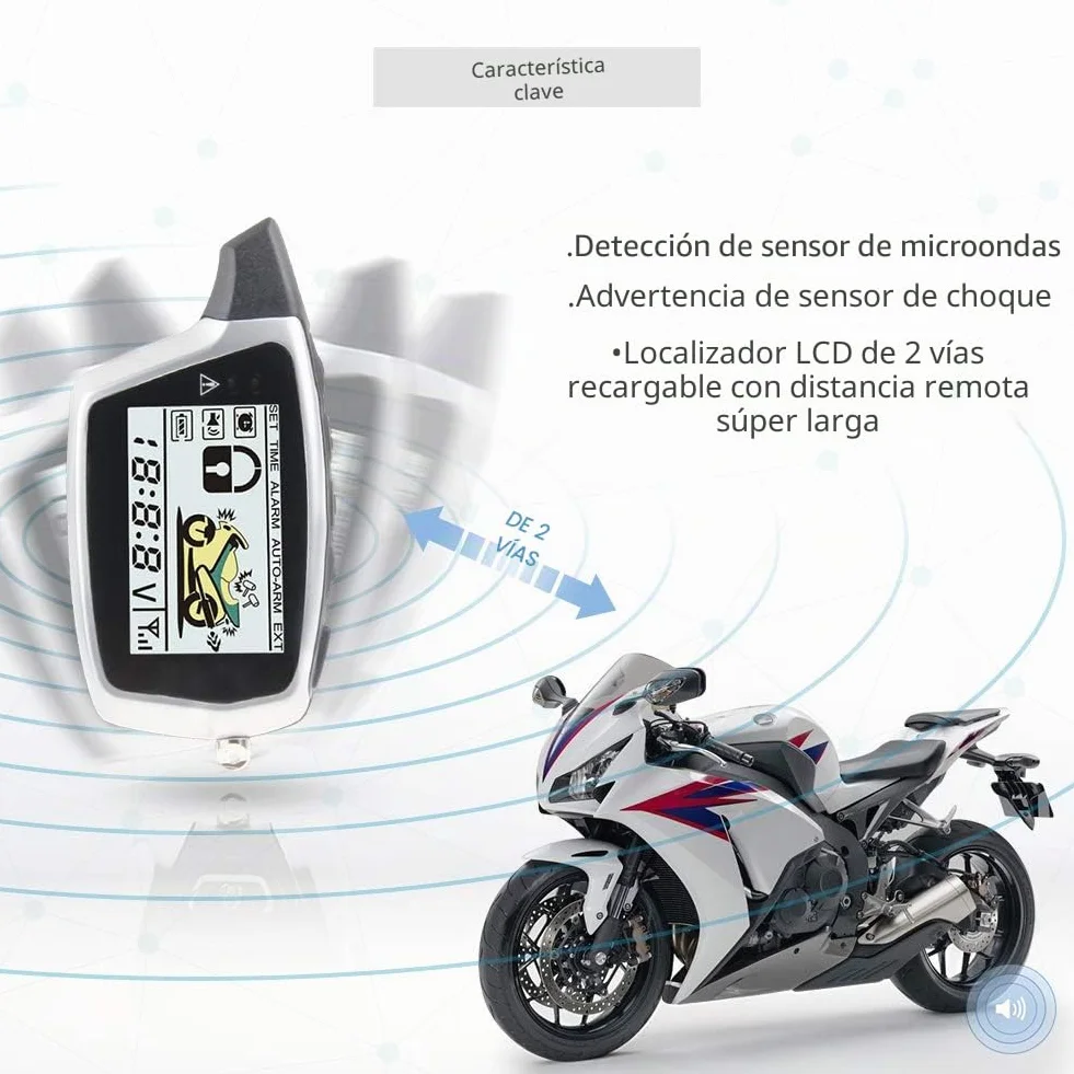 EASYGUARD EM212 - Sistema de alarma de motocicleta de 2 vías con pantalla LCD, transmisor recargable, sensor de choque integrado y sensor de microondas que detecta CC 12 V