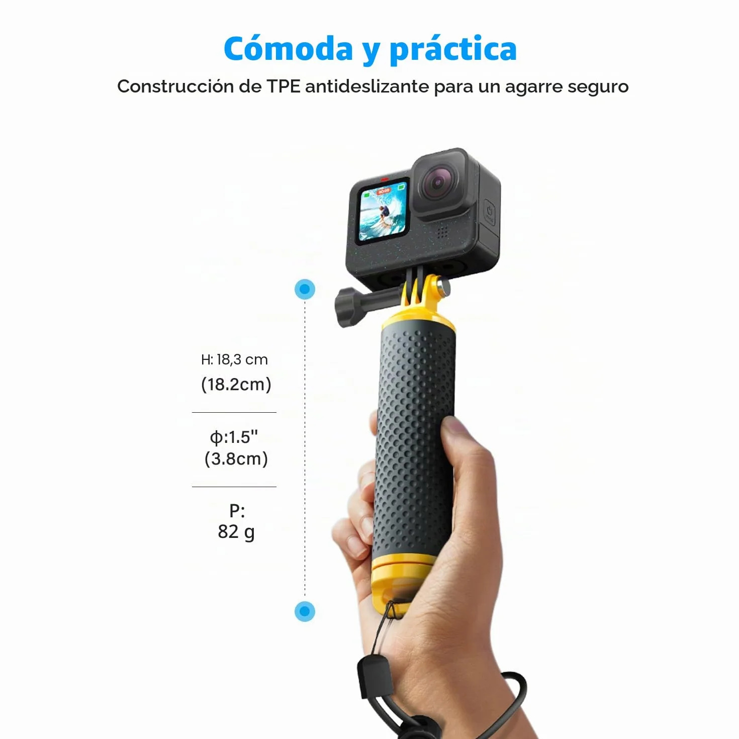 Flotante Mango Handler Empuñadura Flotador Palo Accesorio Compatible con GoPro Hero 13 12 11 10 9 8 7 6 5 Session dji Cámaras de Acción - Amarillo