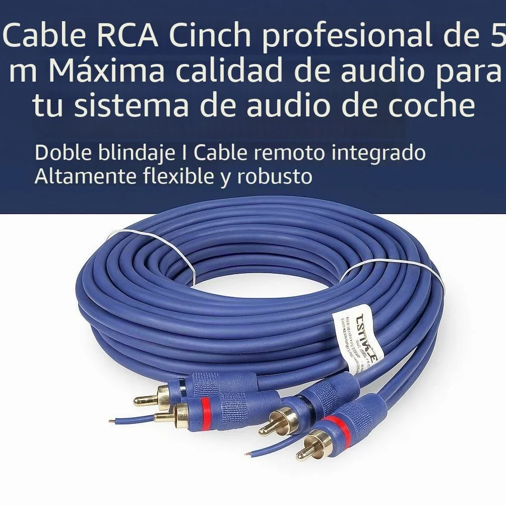 Cable Profesional RCA Cinch de 5 m, apantallado en 2 Pliegues, Azul