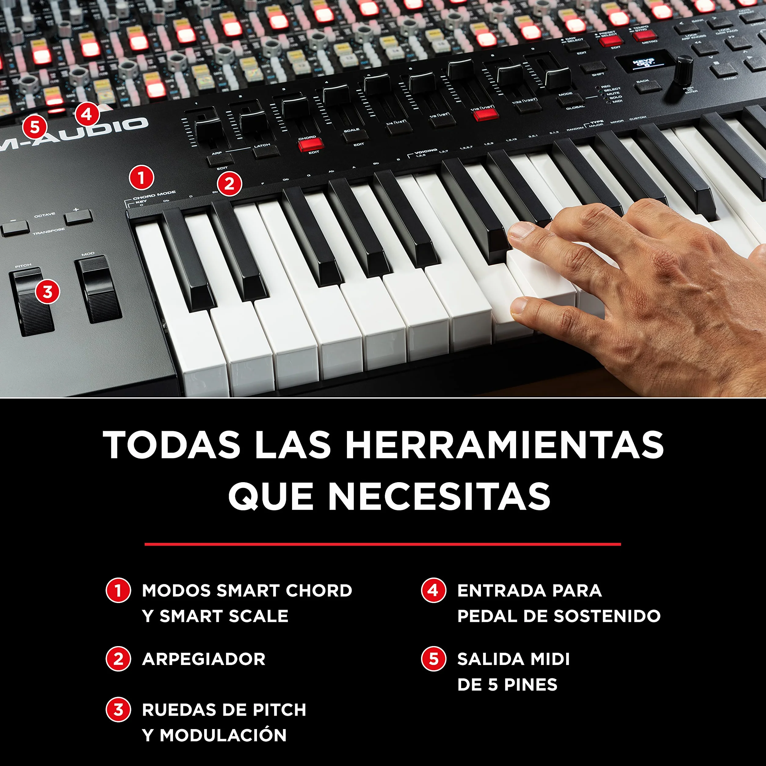 M-AUDIO Oxygen Pro 61 teclado controlador MIDI USB con 61 teclas, beat pads, perillas asignables de MIDI, botones y faders, más pack de sonidos de Native Instruments (integración de NKS)