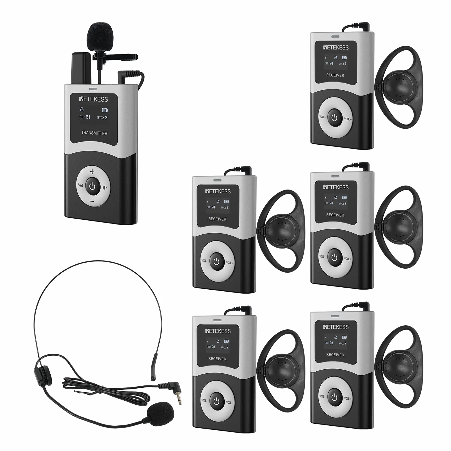 Retekess T130U (T130 4rd) Sistema Inalámbrico De Guía Turística, Juego De Micrófonos Guía, 200 Metros, Banda U Calidad De Sonido Clara, Operación con Una Sola Tecla, para Iglesias, Escuelas y Viajes