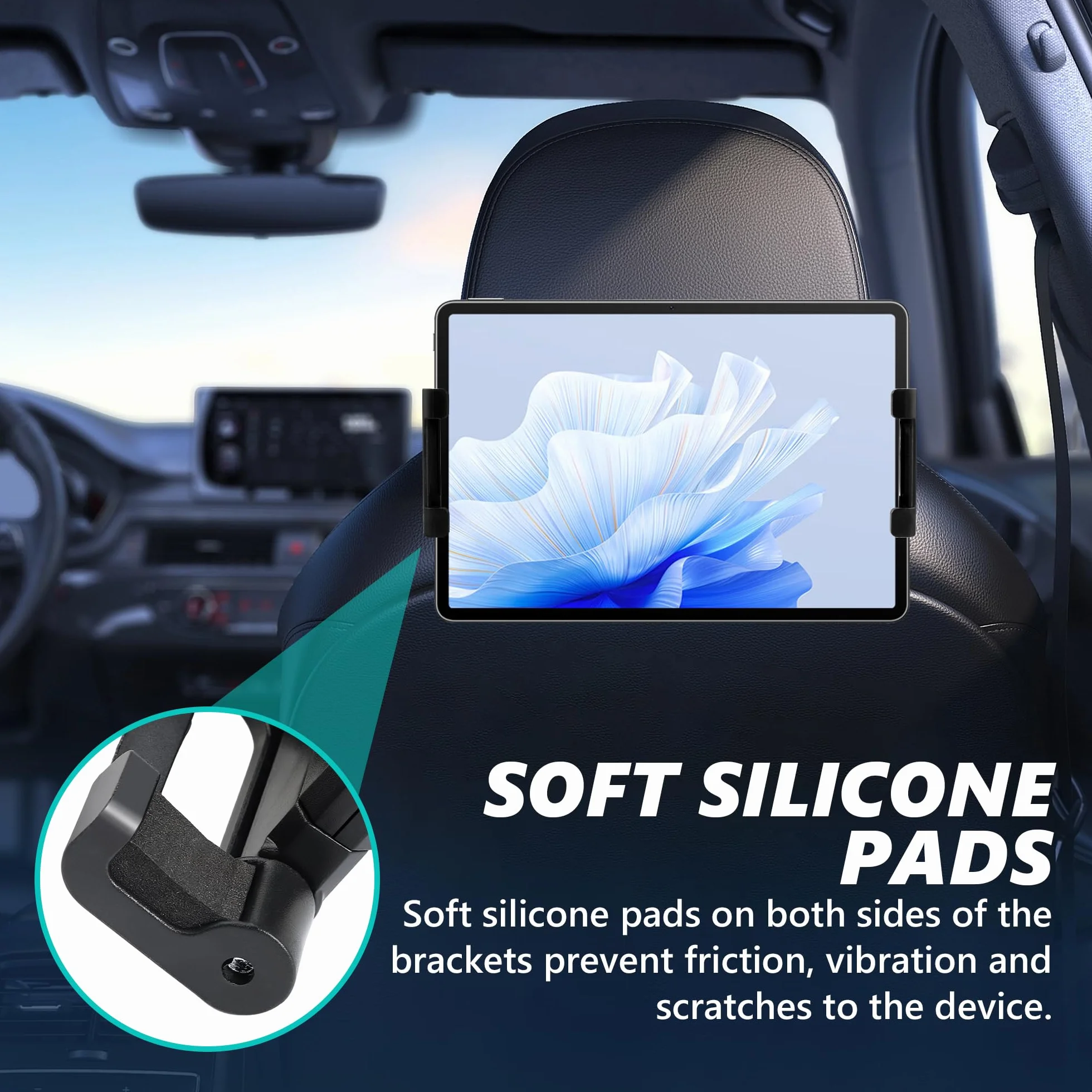 Soporte Tablet Coche, Soporte Reposacabezas Asiento Trasero para automóvil 360°Rotación Soporte de Montaje Extensible Ajustable Diferentes Tamaños para 4-10.6" Pulgada Smartphone
