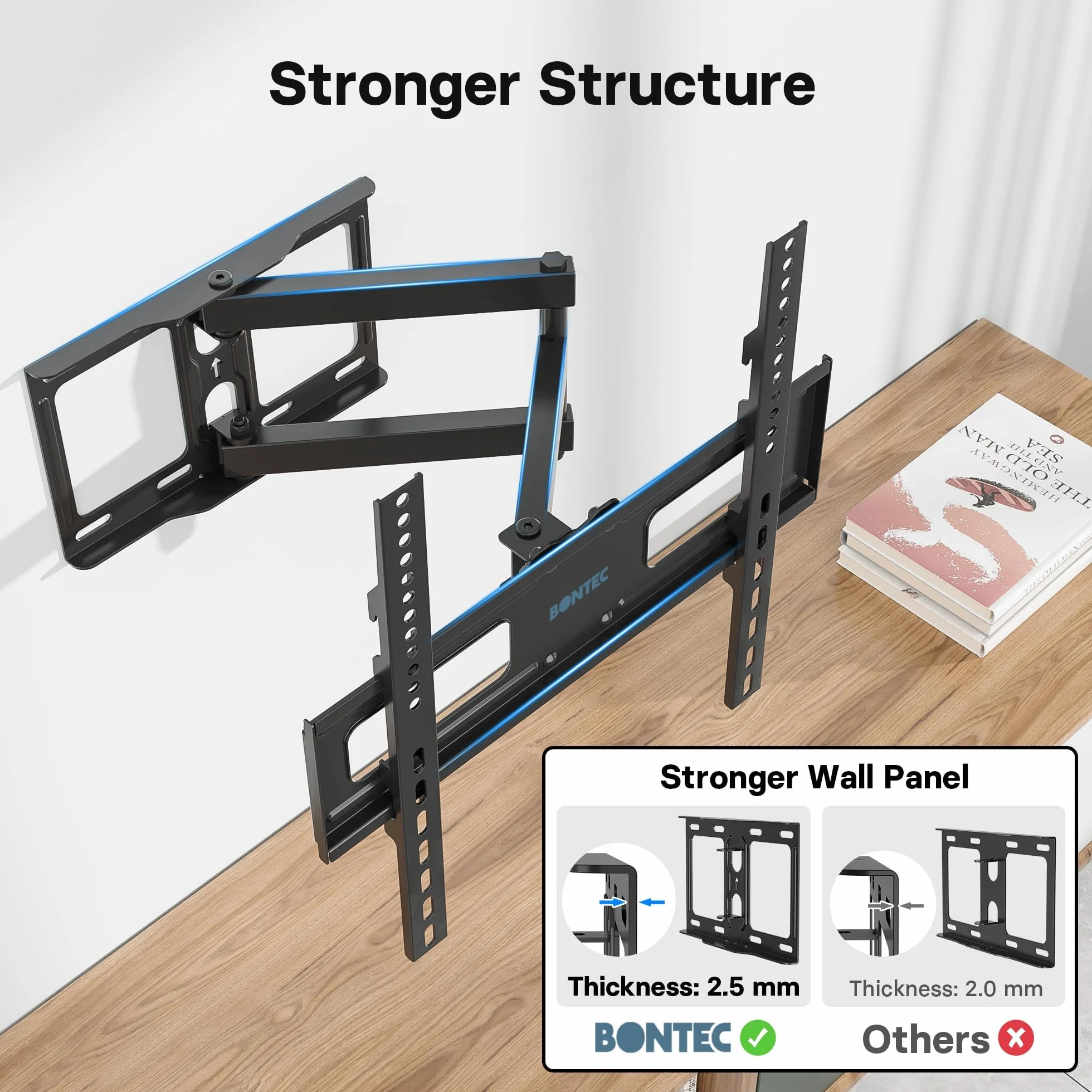 BONTEC Soporte TV Pared 26-60 Pulgadas Giro Inclinación Extensión 80-500 mm 40 kg VESA 400x400