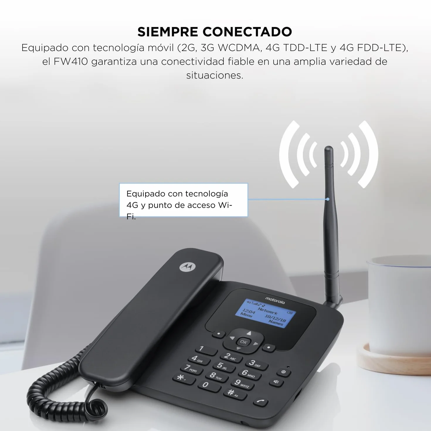 Motorola FW410L Teléfono Fijo Inalámbrico 4G WiFi Hotspot GSM Quad Band Manos Libres