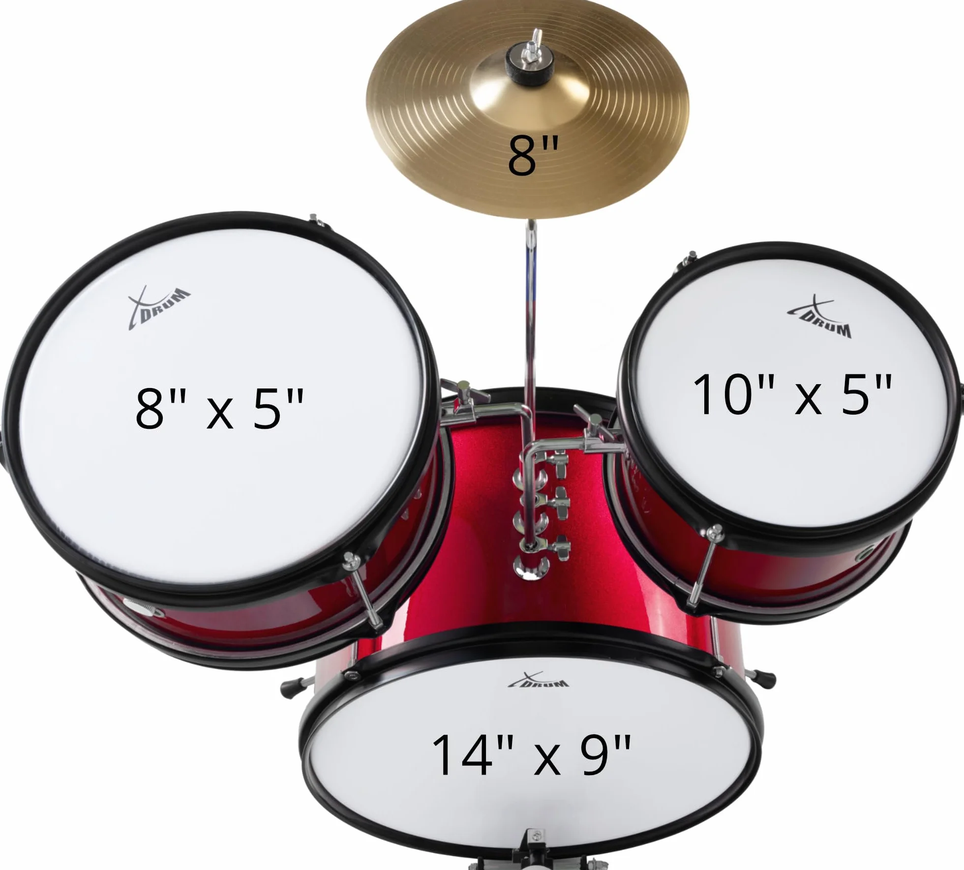 Batería XDrum Junior KIDS Incl. Escuela - Batería Compacta Para Niños - Para Niños De 3 A 5 Años - Montaje Muy Fácil - Con Escuela, Taburete, Baquetas Y Llave De Afinación - Roja