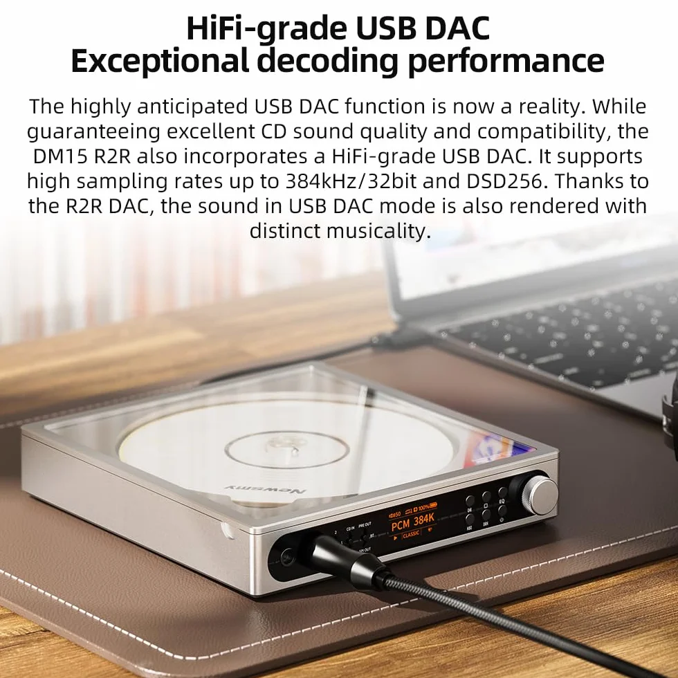 FiiO DM15 R2R Reproductor de CD portátil DAC USB Alta fidelidad Bluetooth 5.4 Plata