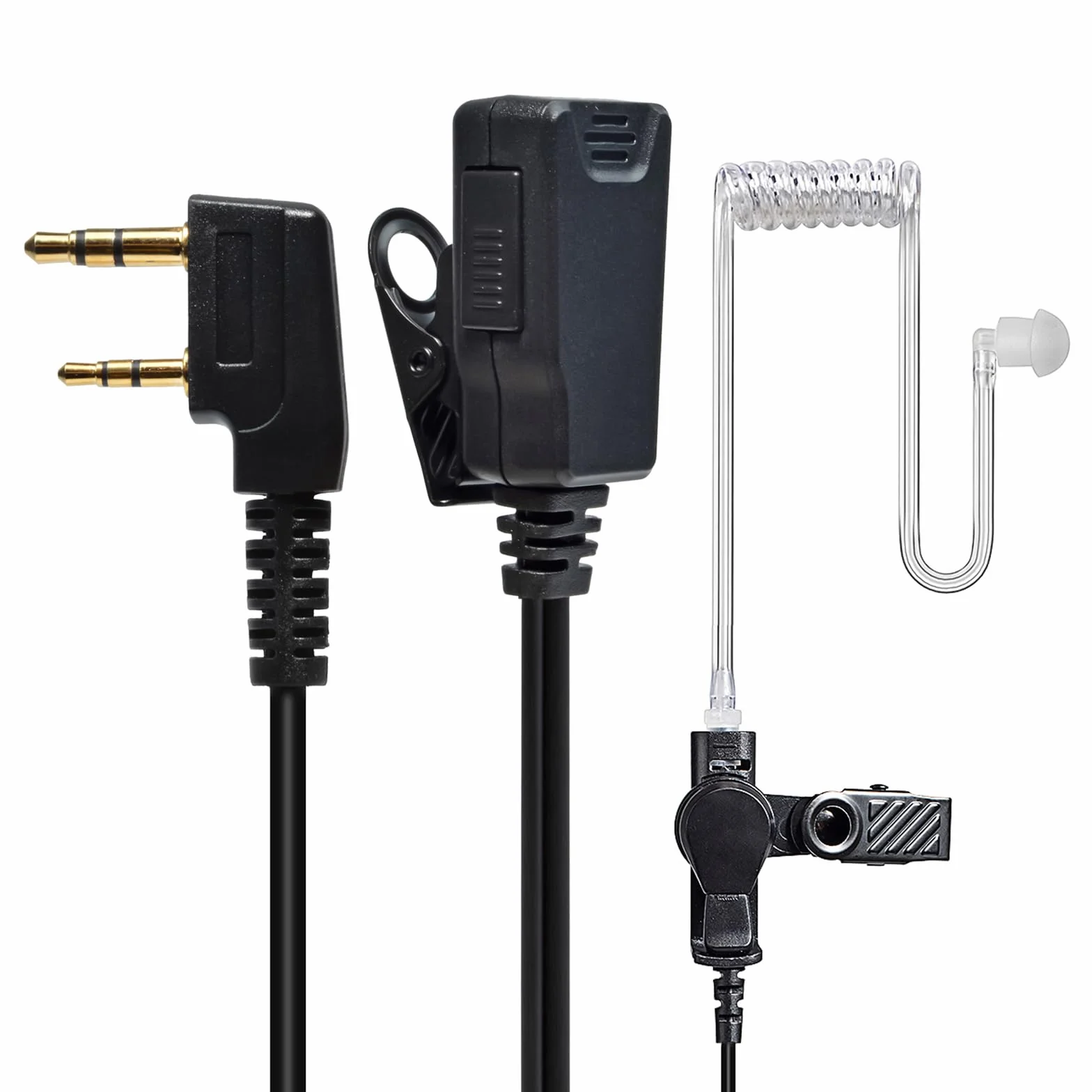 Walkie Talkie Auricular con micrófono, 2 Pines con PTT, Compatible con Kenwood eSnic Retevis Baofeng UV-5R Radio Ear Piece para guardaespaldas de Seguridad (Tubo Transparente, 1 Piezas)
