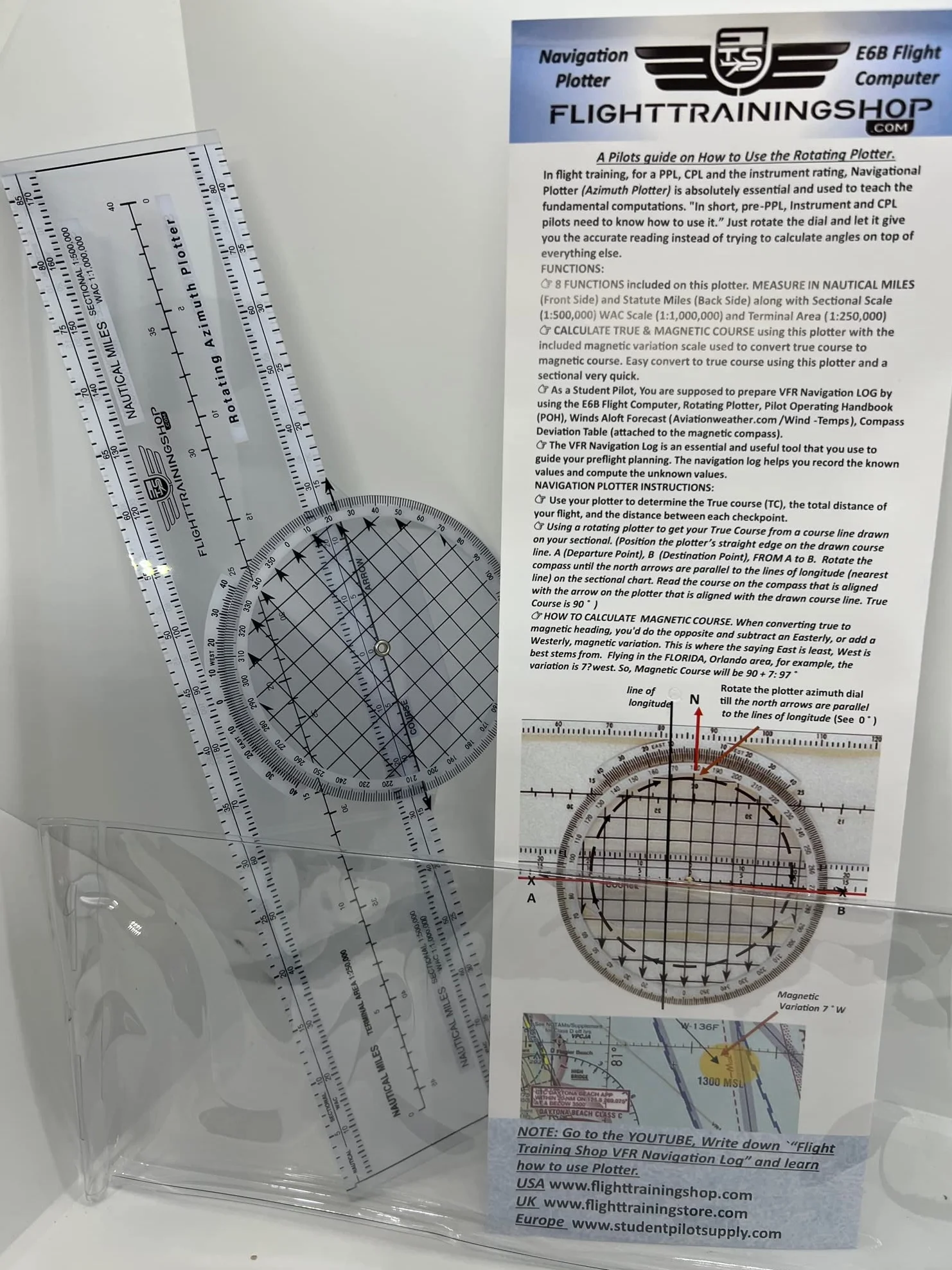 Pilot VFR Navigation Planning Set: E6B Computer, Rotary Plotter y Póster de Guía de Estudio