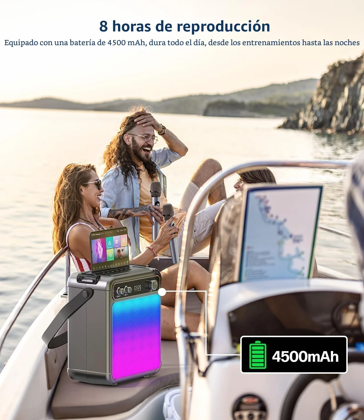 Máquina de Karaoke con 2 micrófonos inalámbricos, Altavoz Karaoke Profesional para Adultos, Bluetooth portátil con Luces LED,para Fiestas,Regalo,al Aire Libre.Sostener TF/USB/TWS/Mic/AUX