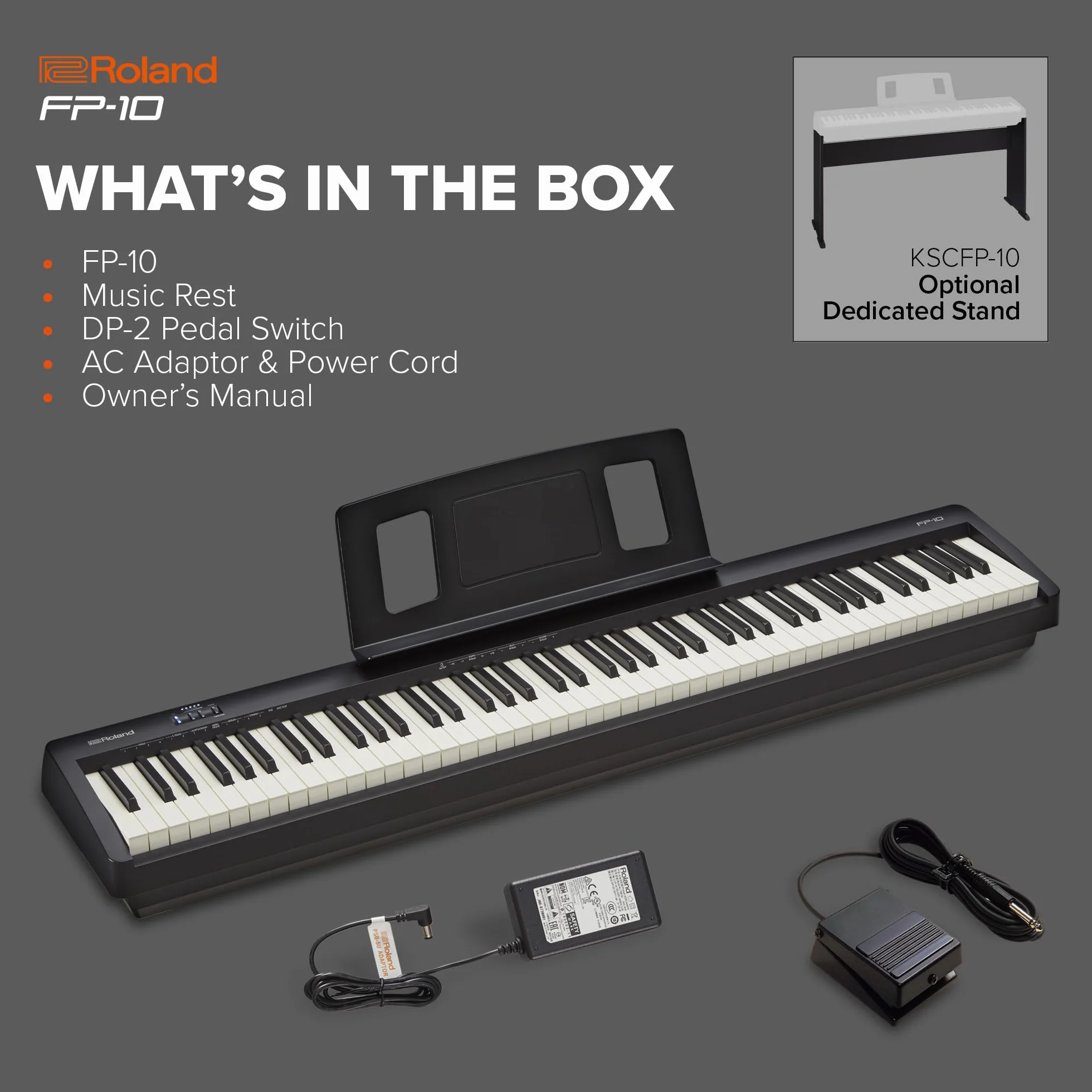 Roland FP-10 – Piano digital de 88 notas compacto con sonidos de SuperNATURAL Piano y teclado con sensaciones acústicas auténticas | Ideal para tocar en casa, estudiar y aprender técnicas correctas
