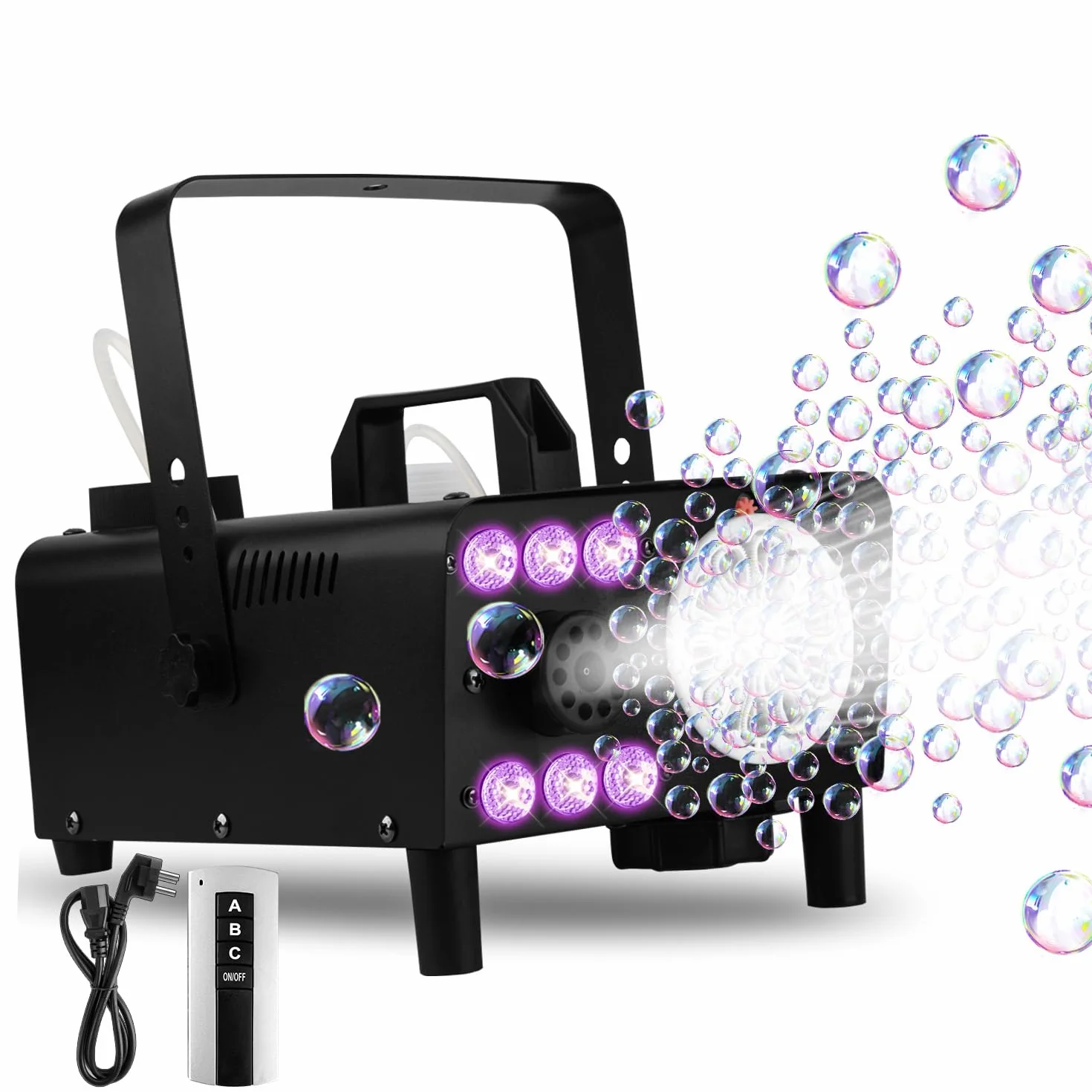 Máquina de burbujas de humo 3 en 1 con luces LED y mando a distancia inalámbrico, soplador de burbujas, iluminación RGB para fiestas, bodas, Halloween, Navidad
