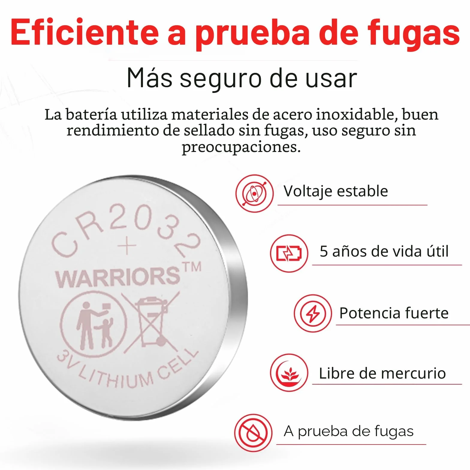 Warriors 20X CR2032 2032 Pilas de Litio de 3V Tipo Botón, Empaque Seguro para Niños, para Dispositivos Electrónicos y Llaves de Coche