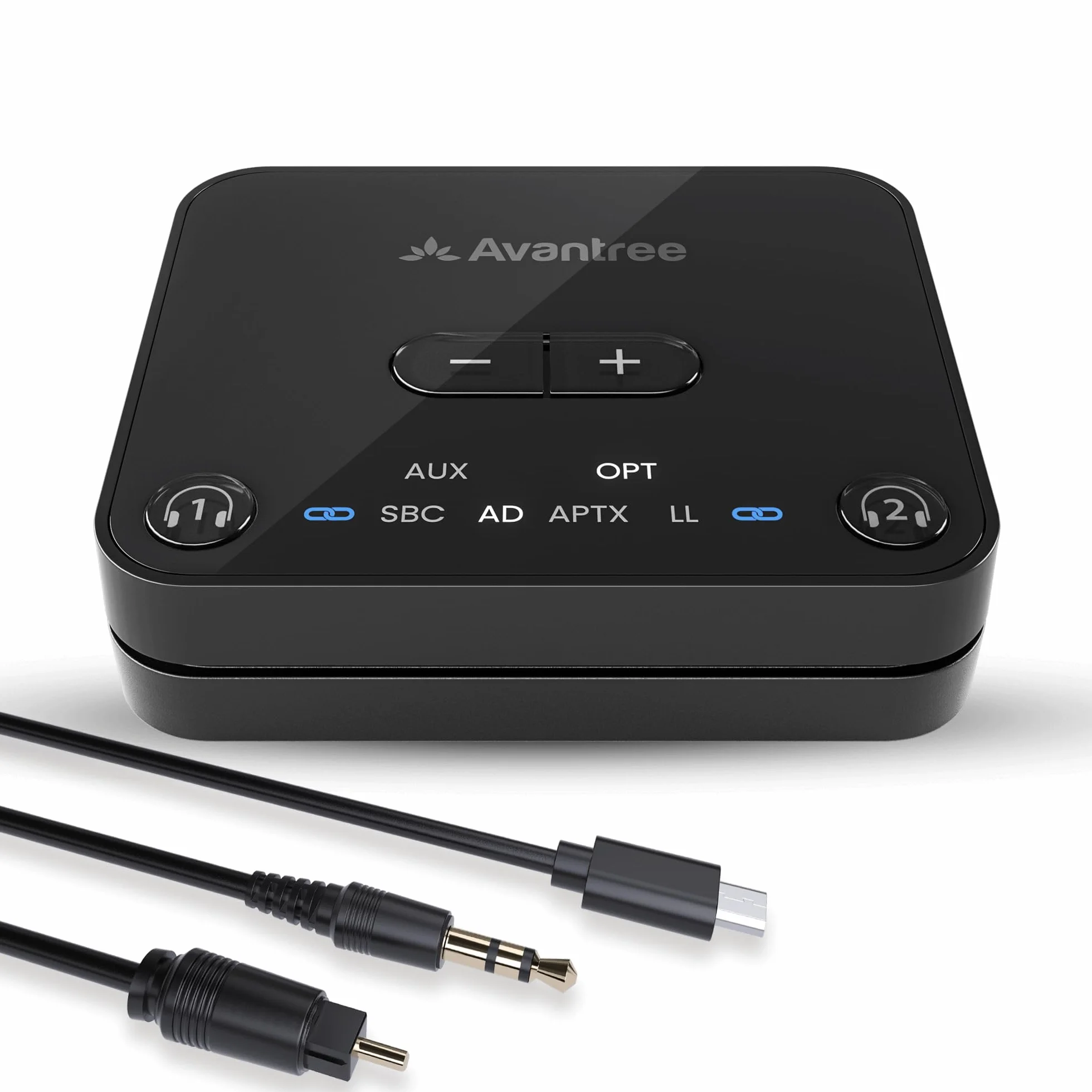 Avantree Audikast 3 - Transmisor Bluetooth 5.3 para TV con Puerto de Salida de Audio óptico o AUX, aptX-Adaptive, Conexión Dual para 2 Auriculares y Alcance de 30 Metros
