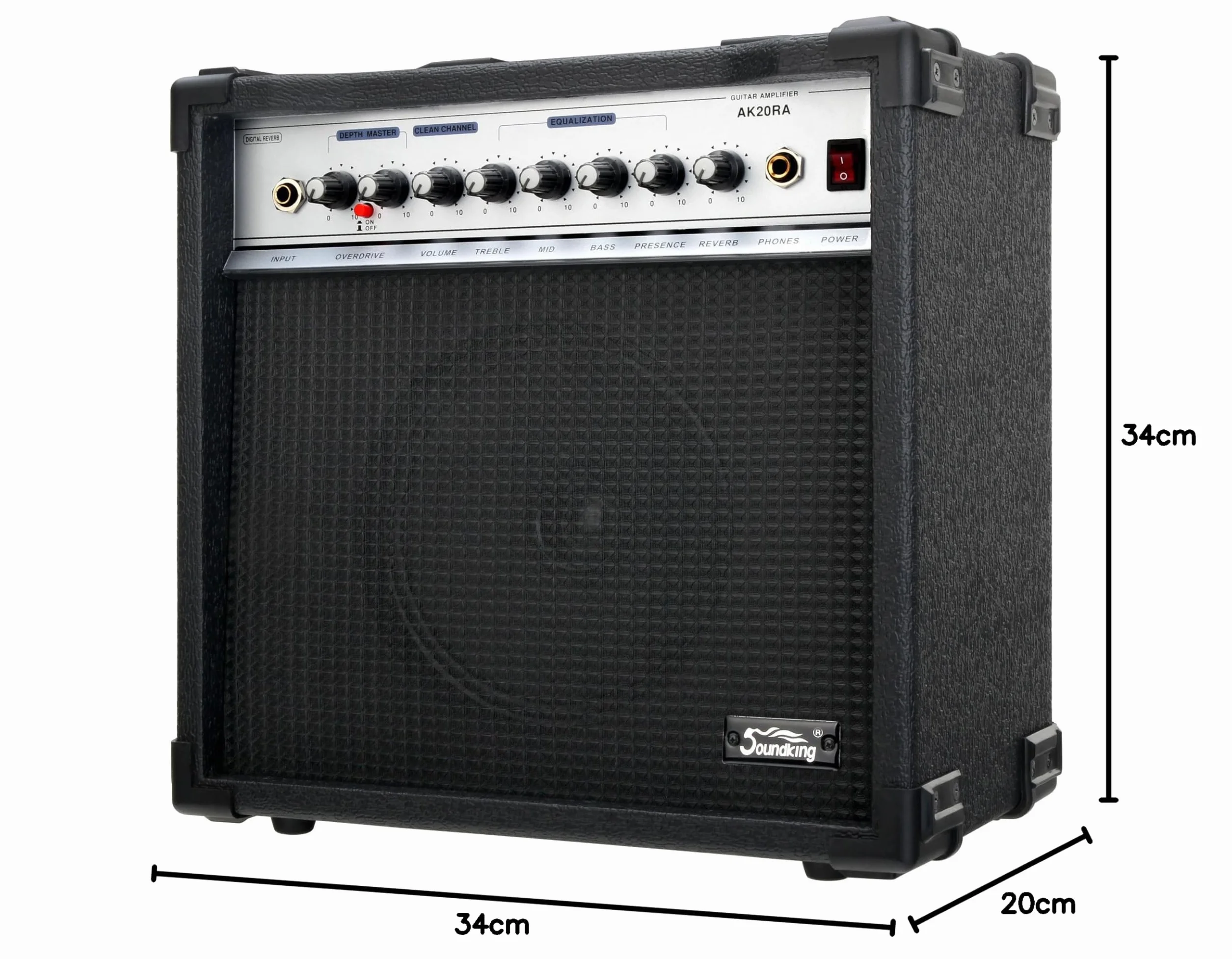 Amplificador de Guitarra Soundking AK20-RA 60W - Ecualizador 4 Bandas - Altavoz 8" - Salida Auriculares y Entrada Pedal - Combo Ideal para Principiantes con Esquinas Protectoras.