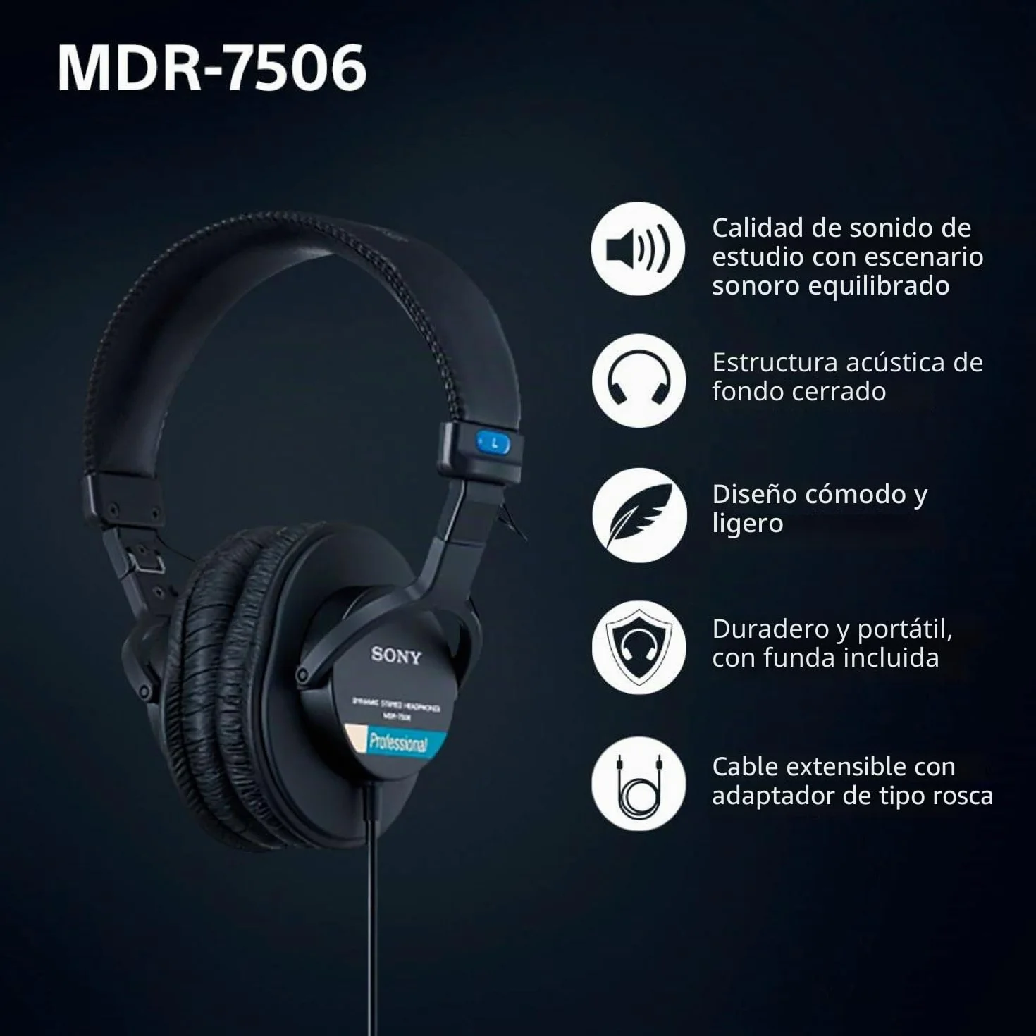 Sony MDR-7506 - Auriculares de diadema cerrados (reducción de ruido, 3.5 mm), negro