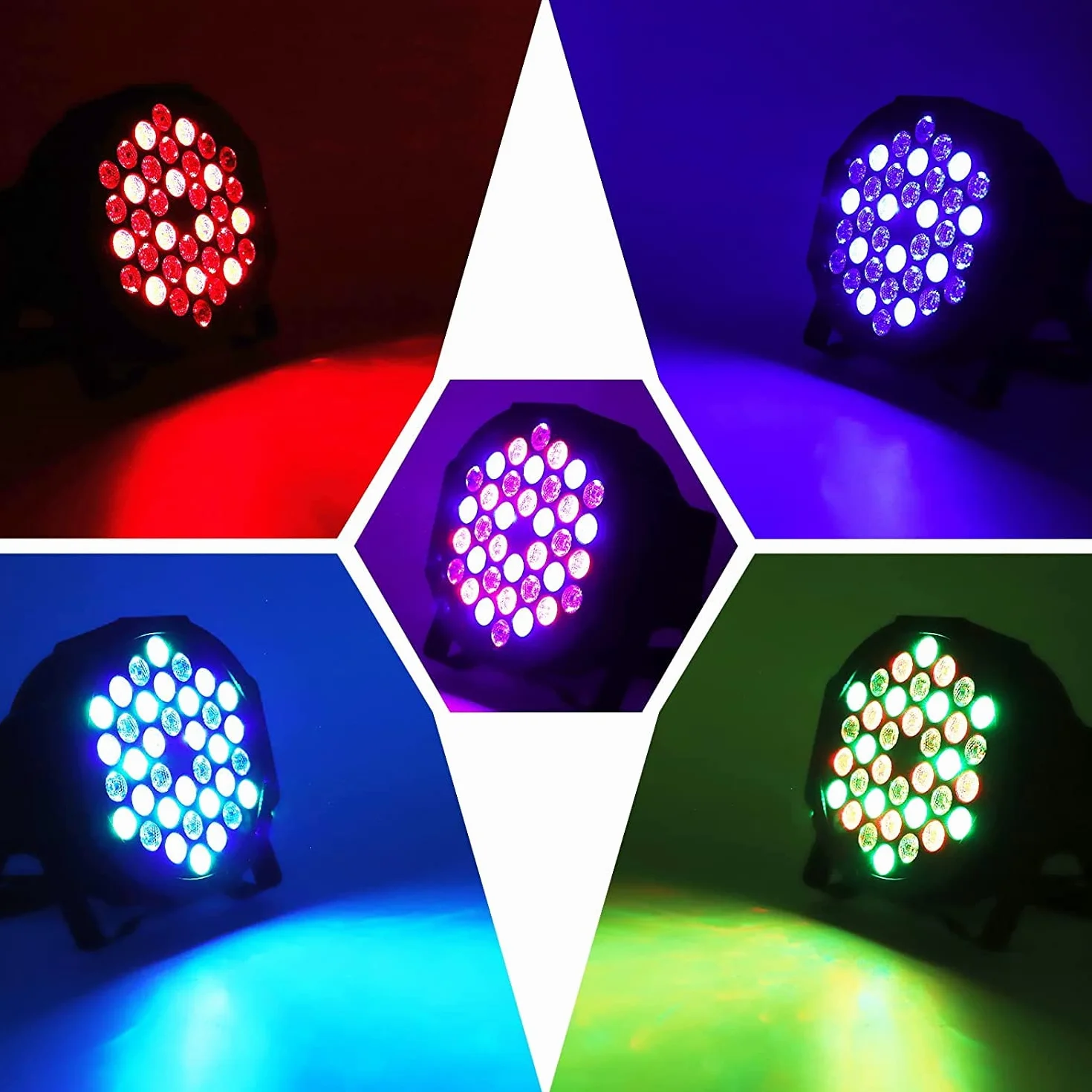 Par Lights RGB 36 luces LED de escenario activadas por sonido, control DMX, 7 modos, luces de iluminación ascendente con control remoto, iluminación de escenario, luces de fiesta DJ Par para club,