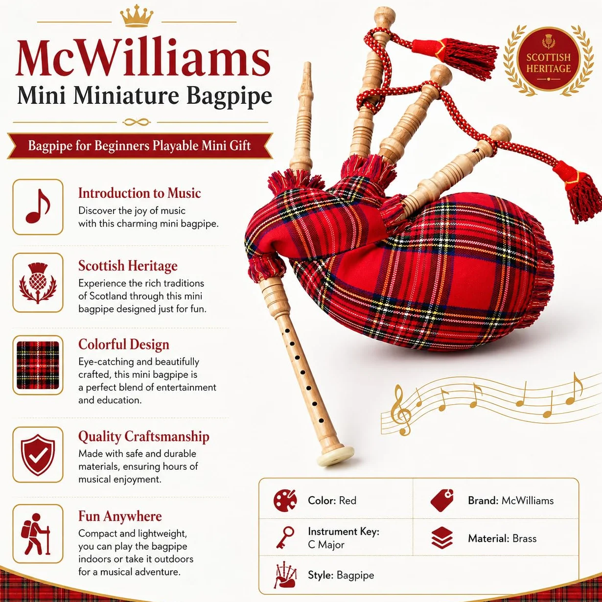 McWilliams Gaita en miniatura, gaita para principiantes, juguete de regalo (irlandés)