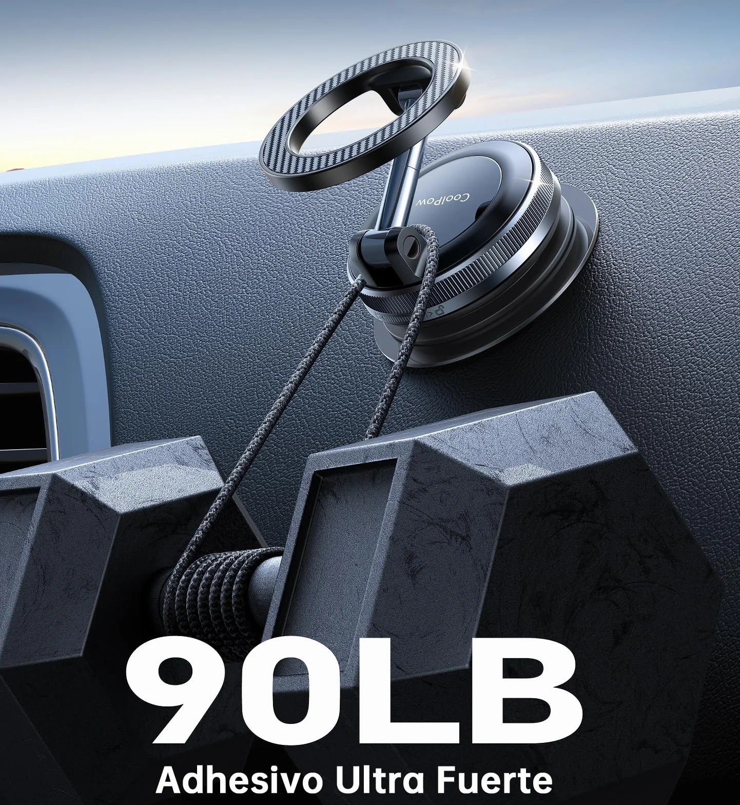 Coolpow Soporte Móvil Coche Magsafe 360° Ajustable Magnético Ventosa Potente para iPhone 17 16