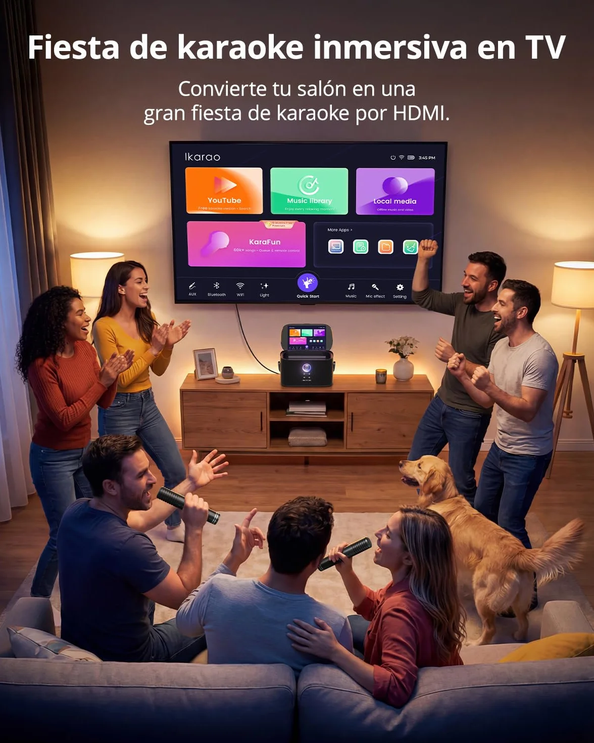 Máquina de Karaoke para Adultos, Pantalla Integrada con Letras, 2 Micrófonos Inalámbricos de Autocarga, Aplicación de Karaoke, Altavoz 140W, Conexión a TV para Fiestas en Casa y Exteriores (Shell S2)