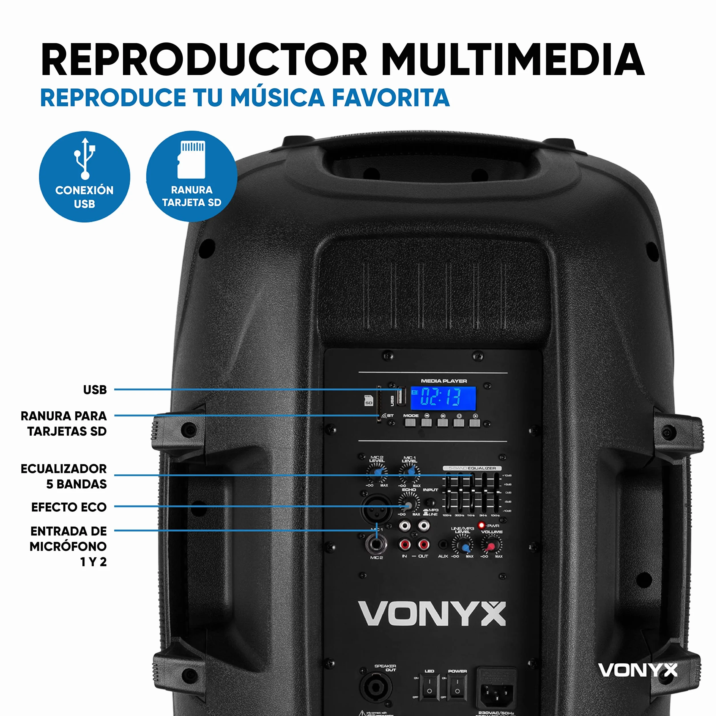 Vonyx VPS152A + WM552 – Altavoz portatil bluetooth potente 1000W con 2 altavoces 15", USB, trípodes y 2 microfonos inalambricos, equipo de sonido profesional para eventos DJ y karaoke, color negro