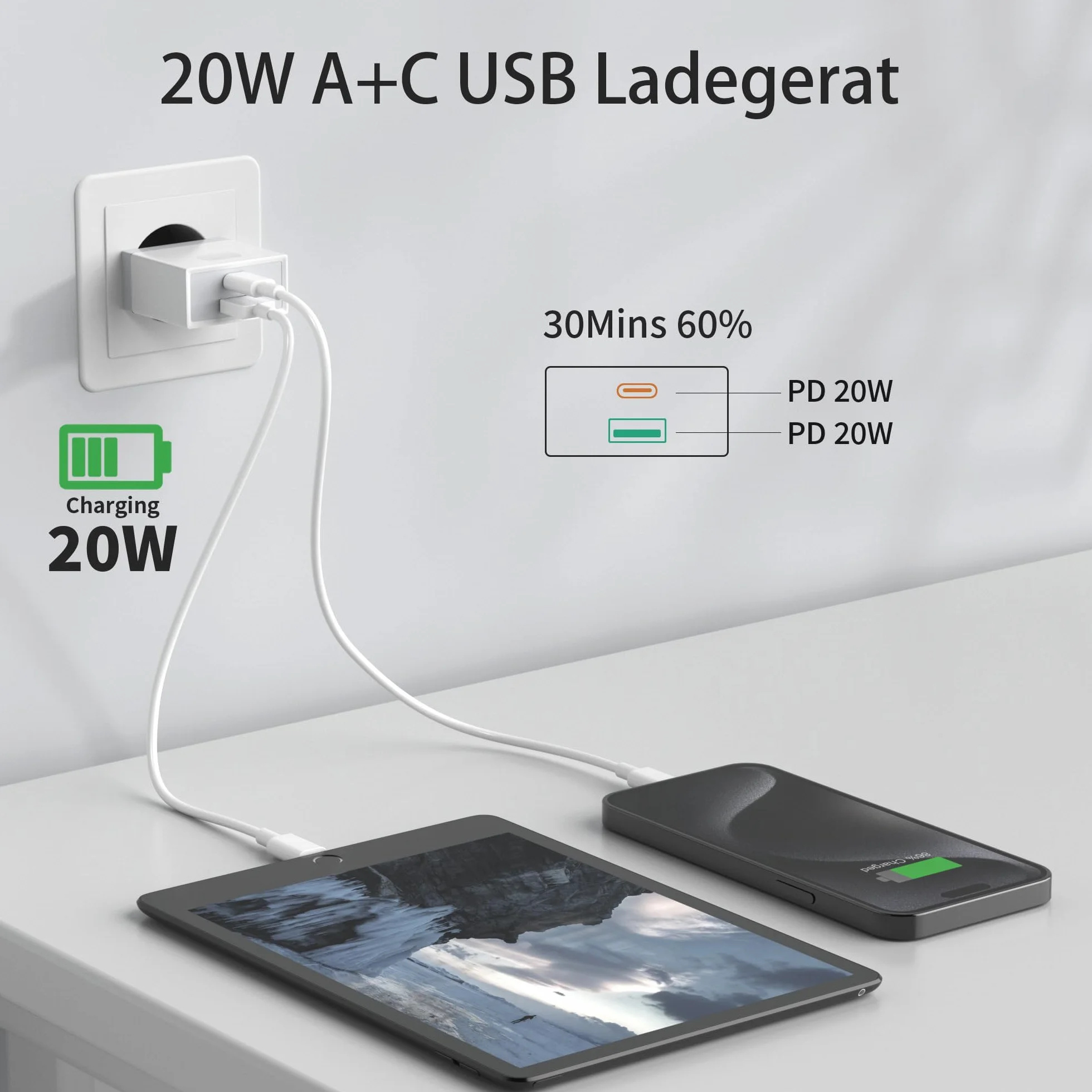 2Pcs USB C Cargador 20W Replacement for iPhone 16 15 14 13 12 11 Pro Max SE XS XR 8 7 Plus Mini SE Galaxy Pixel Carga Rapida