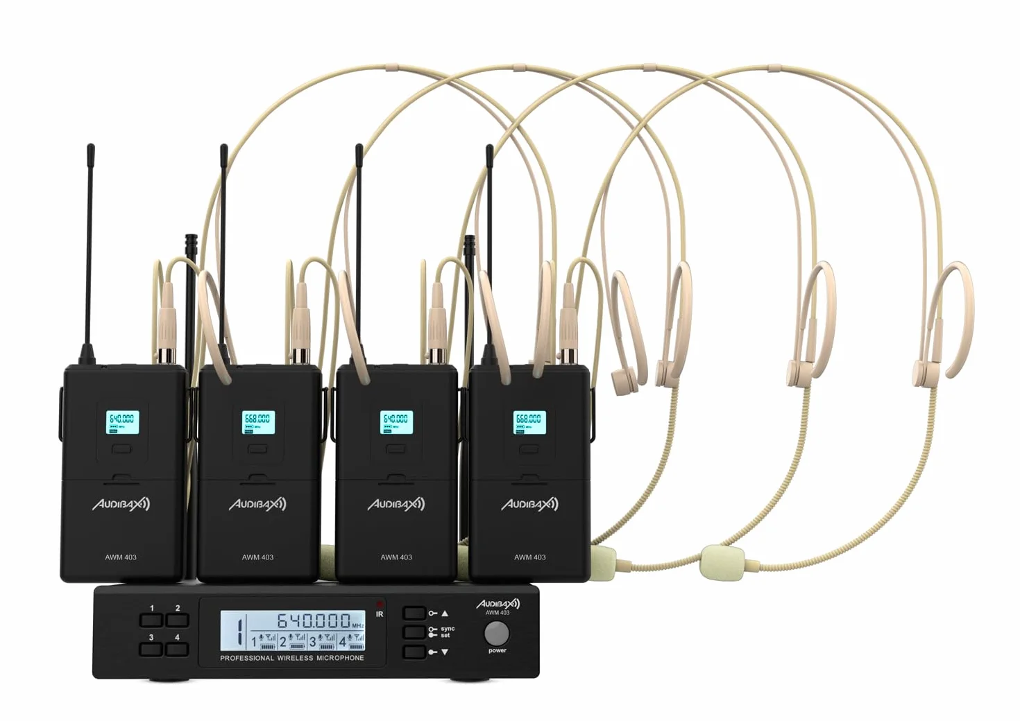 Audibax AWM 403 Sistema Inalámbrico Micrófono Diadema de 4 Canales UHF
