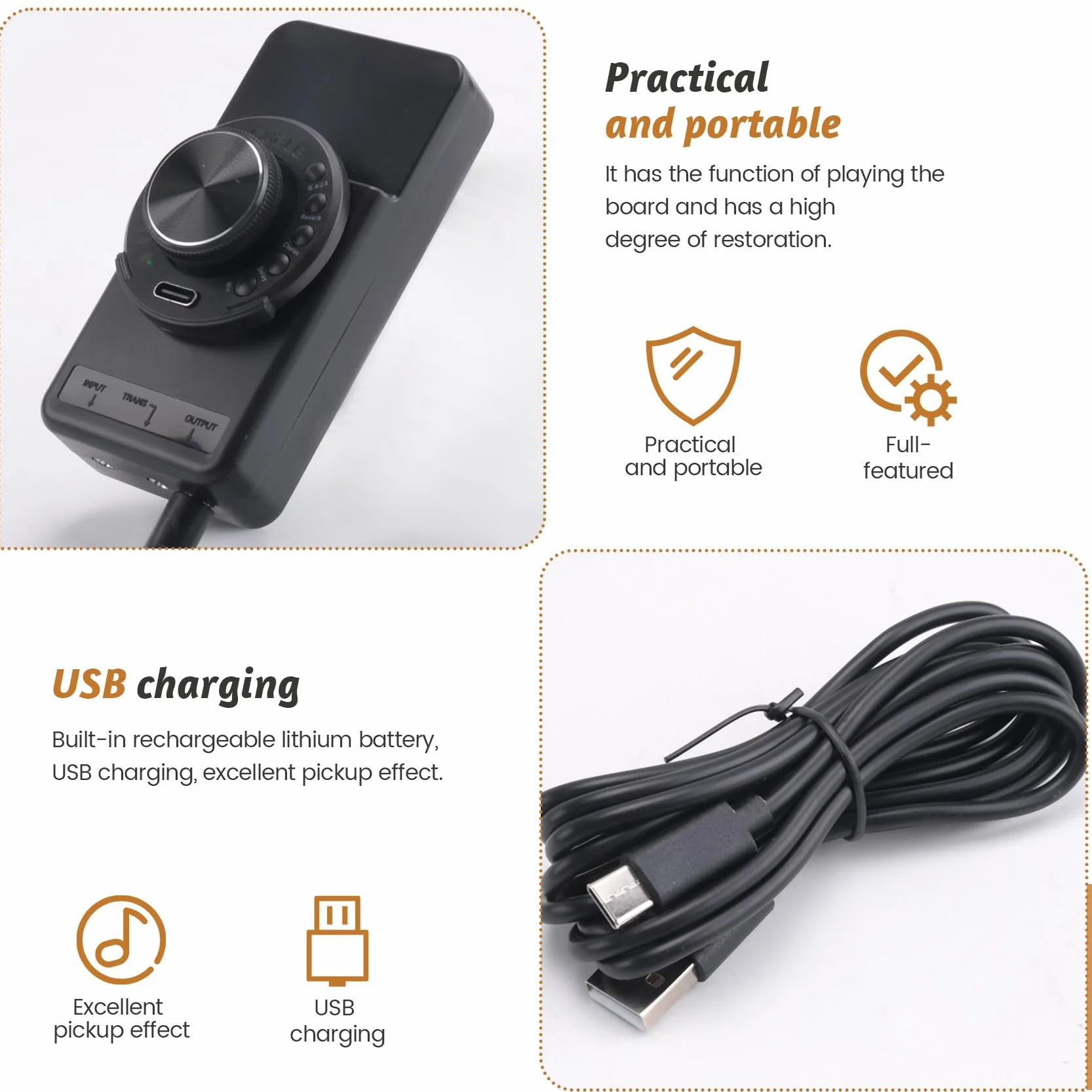 de Vibración OS1, Compatible con Carga USB para Instrumentos de Música Folclórica Clásica para Accesorios de Guitarra