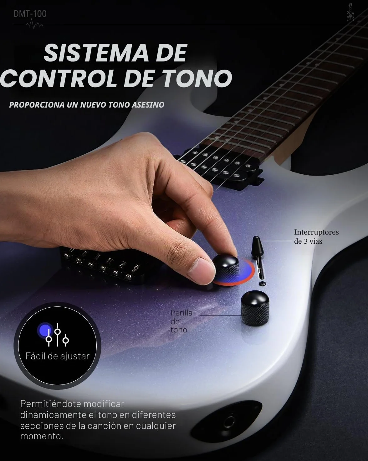 Donner Solid Body Guitarra eléctrica (metal, 39 pulgadas, con pastillas H-H, cuerdas, correa, cable, amortiguador de cuerdas para los amantes de la música rock, DMT-100 (Violeta Degradado)