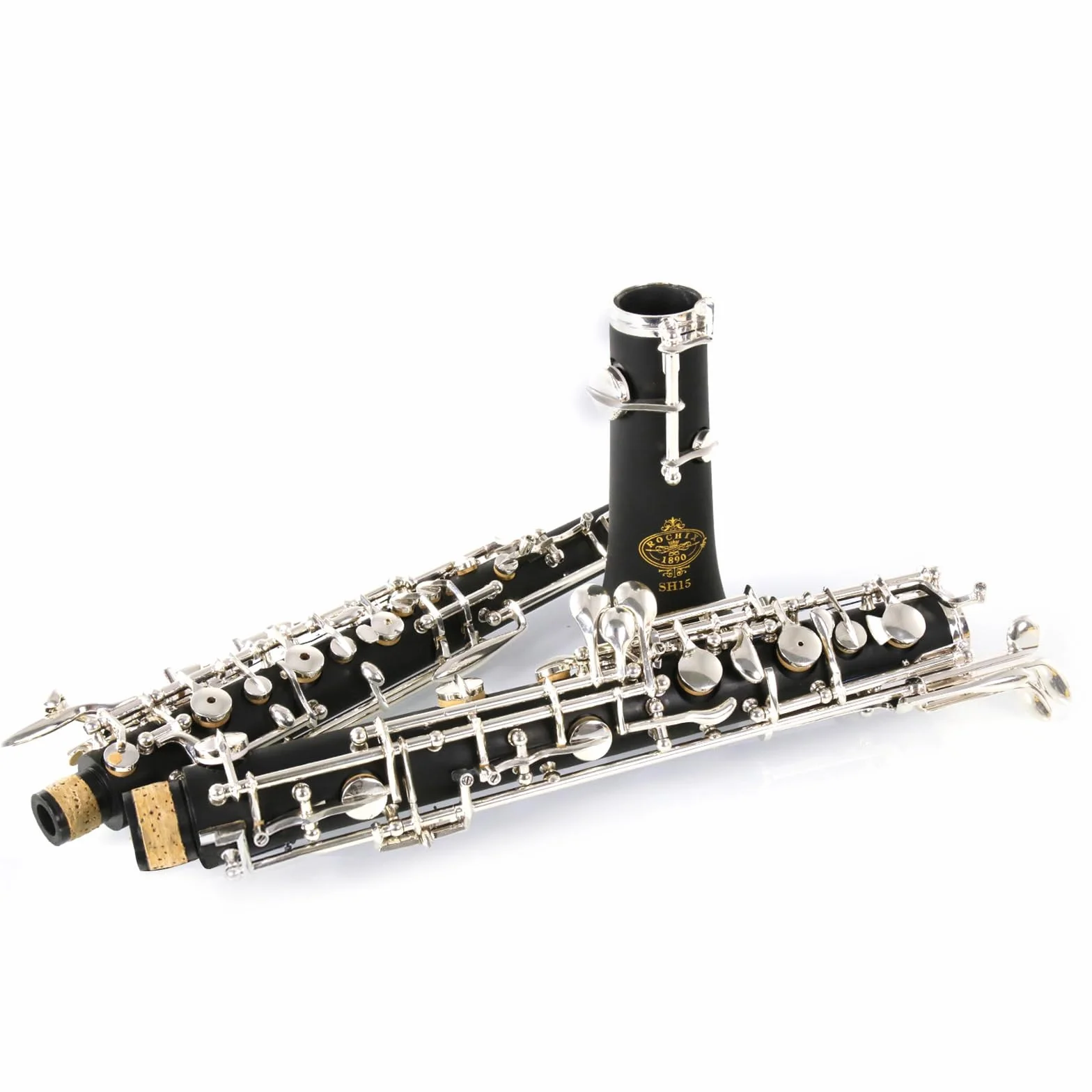 Rochix Nivel SH15 Oboe para principiantes, cuerpo de madera compuesta plateada, tono C semiautomático con 1 hojas, 1 paño limpieza, hisopo soporte descanso del pulgar, estuche y más