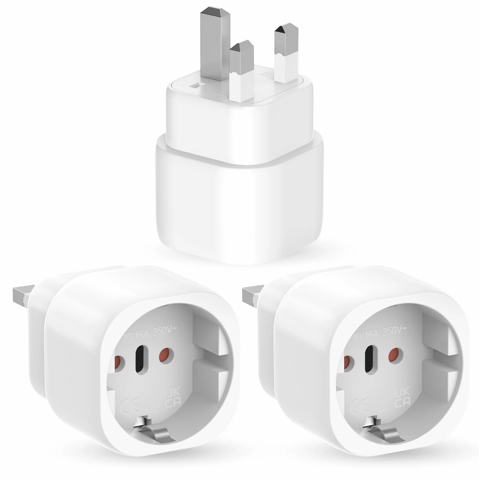 3 Piezas Adaptador Enchufe UK a Español, Adaptador Enchufe Ingles Tipo G, Inglaterra 2-Pin Europa a 3-Pin Reino Unido para Inglaterra/Escocia/Irlanda/Dubai/Maldivas(Tipo G)