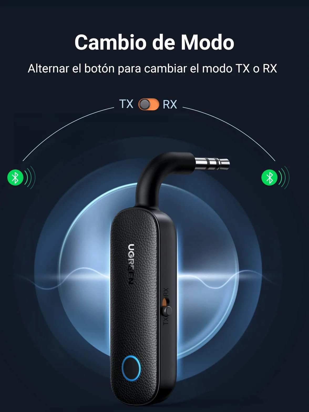 UGREEN Transmisor Receptor Bluetooth 5.4 Adaptador 2 en 1 Emisor Audio Jack 3,5mm para TV PC Coche Amplificador