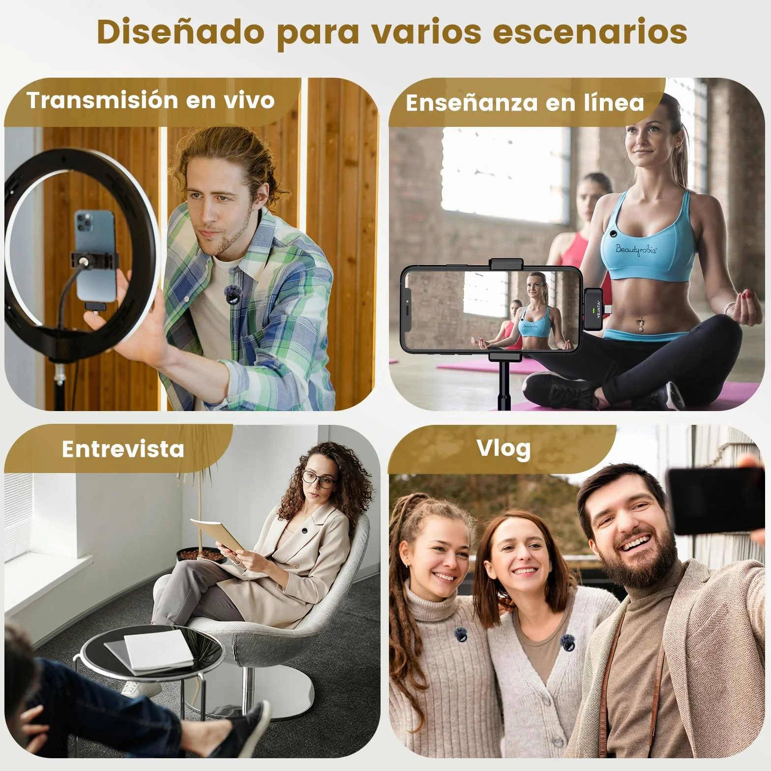 Micrófono inalámbrico 2 en 1 para iPhone y Android, Mini micrófono con reducción de Ruido, Estuche de Carga de 40 Horas, Solapa magnética y Abrazadera para entrevistas, Alcance de 25 Metros.