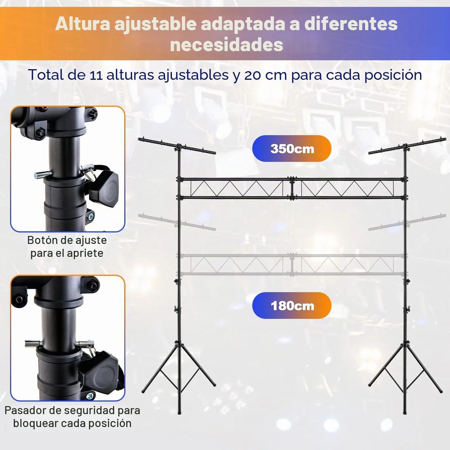 GOPLUS - Soporte de iluminación para DJ, soporte de luz LED de metal con altura ajustable 180-350 cm, brazo múltiple, base resistente y estable, trípode en T plegable y portátil, para espectáculos