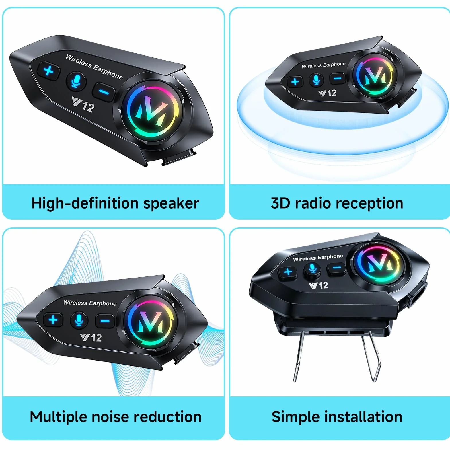 Intercomunicador Casco Moto Bluetooth 5.4 para 2 Motoristas, Auriculares Casco Moto con Chip Dual, Interfono Moto 500 m, Cancelación de Ruido DSP y CVC, IP56, Música Compartida, Batería 500 mAh