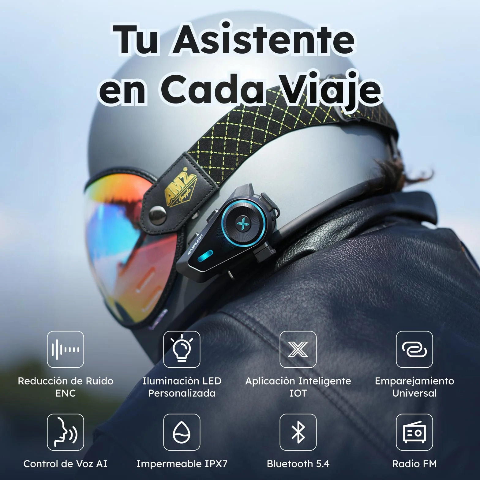 Intercomunicador Casco Moto Bluetooth 5.4, 4 Motociclistas, Cancelación de Ruido, IPX7, 2 Pack
