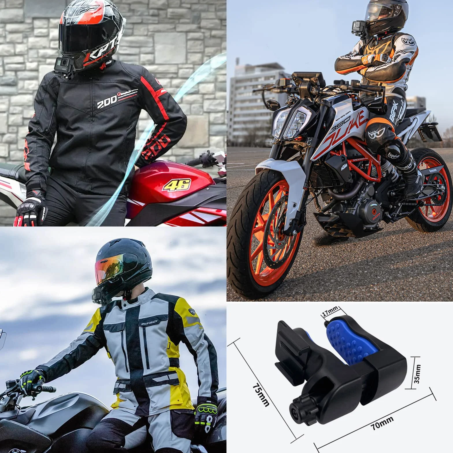 Soporte de Casco de Moto Mento para GoPro Hero 13 12 11 10 9 DJI Osmo Action 5Pro 4 3/Osmo 360 Insta360 Ace Pro 2/GO Ultra, Adaptador Soporte Barbilla Accesorios para GoPro/Insta360/DJI Cámara
