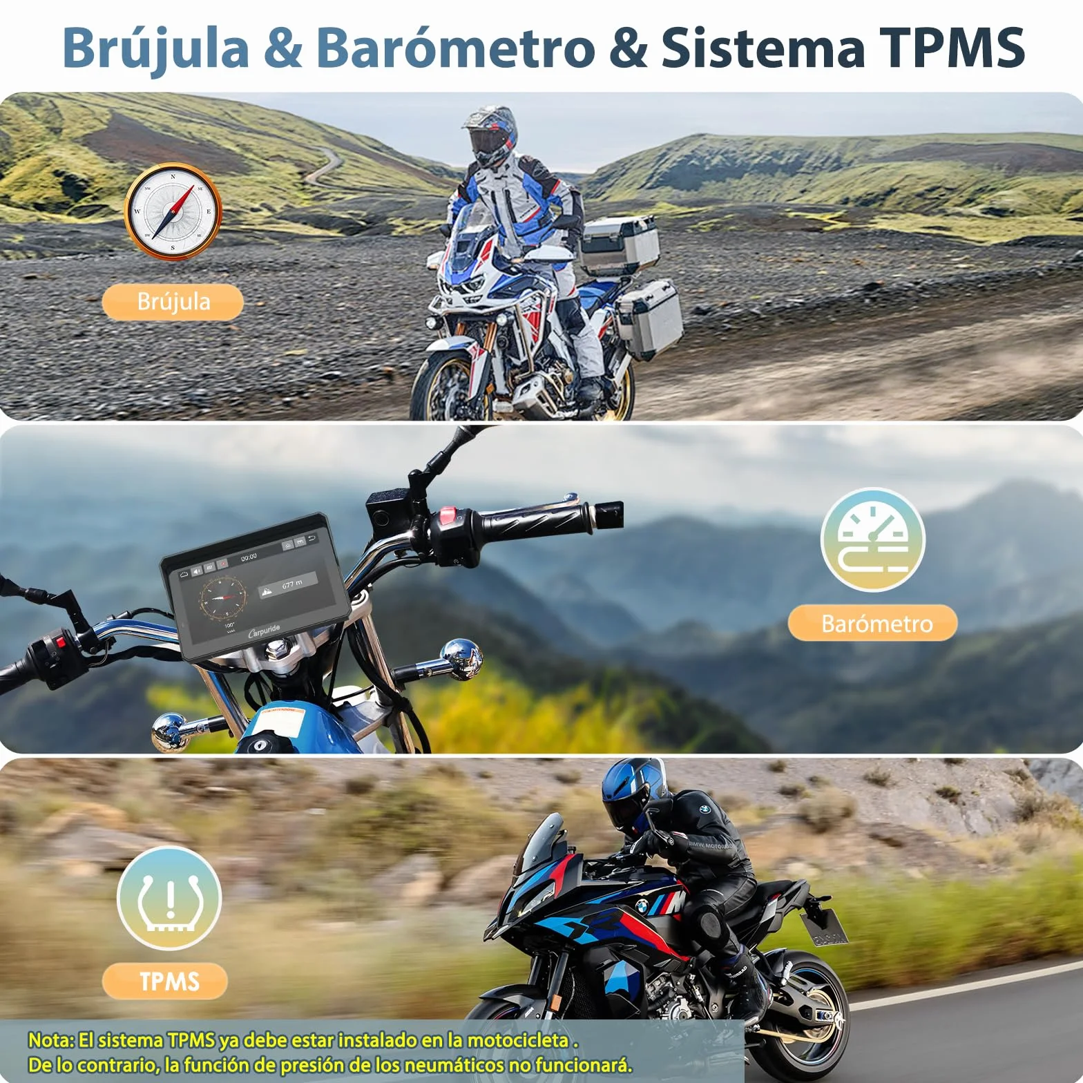 Carpuride W702BS Pro Motocicleta Carplay Pantalla 7" Impermeable táctil Inalámbrico CarPlay Android Auto Dual Bluetooth Intercomunicador