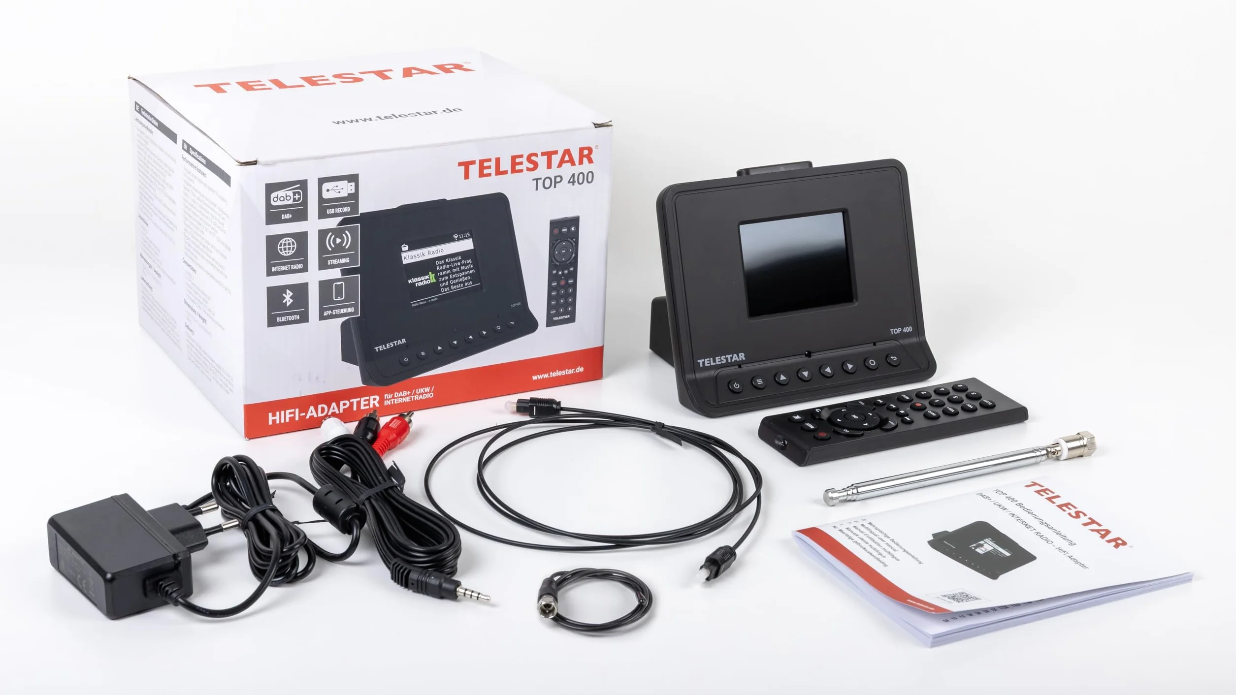 TELESTAR Top 400 – Adaptador HiFi para actualizar Equipos HiFi – Negro | Radio por Internet, DAB+, streaming, Bluetooth audio y transmisión, grabación USB, modo hotel y nocturno