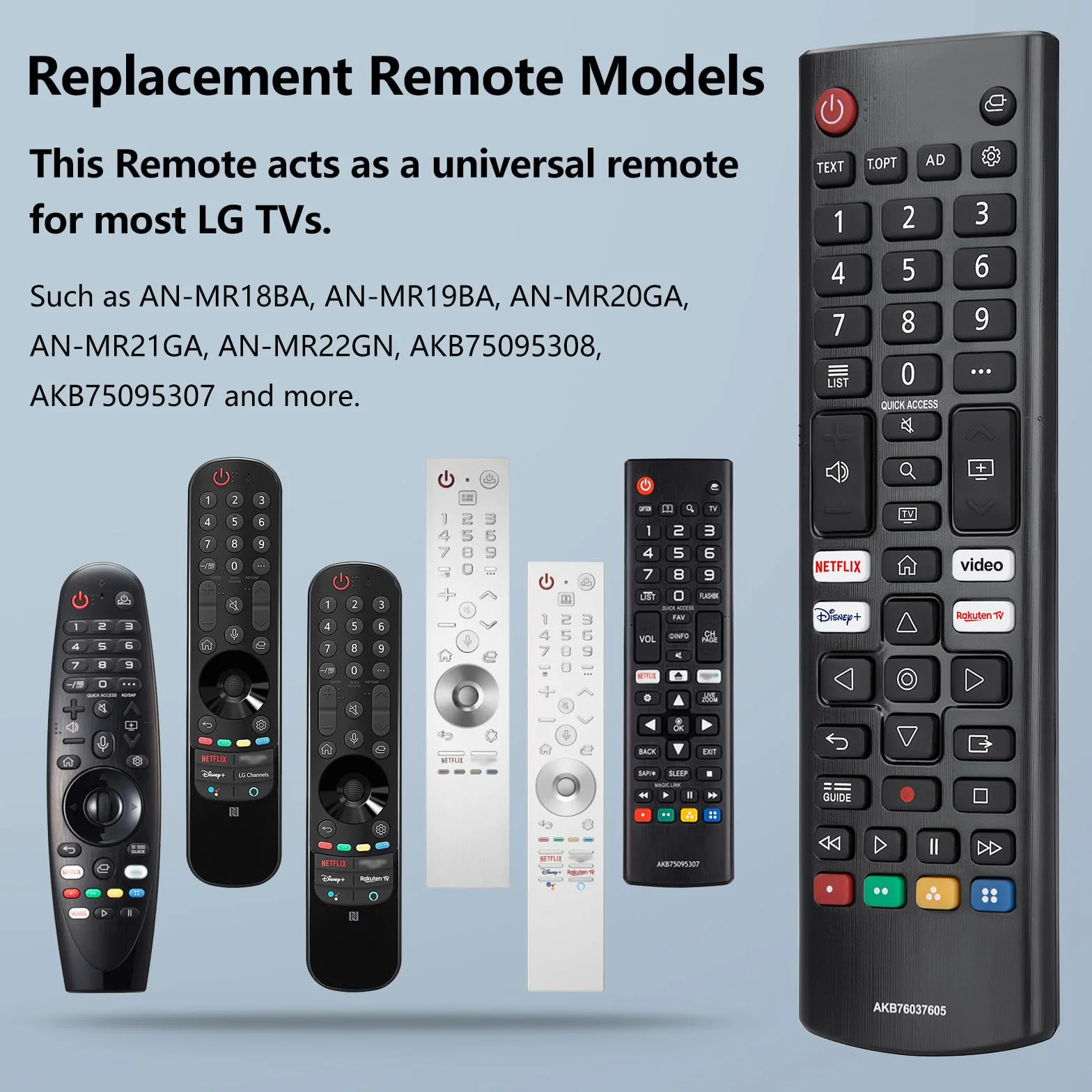Mando Universal LG Smart TV, Control Remoto Infrarrojo con Botones Netflix Disney+ Rakuten TV